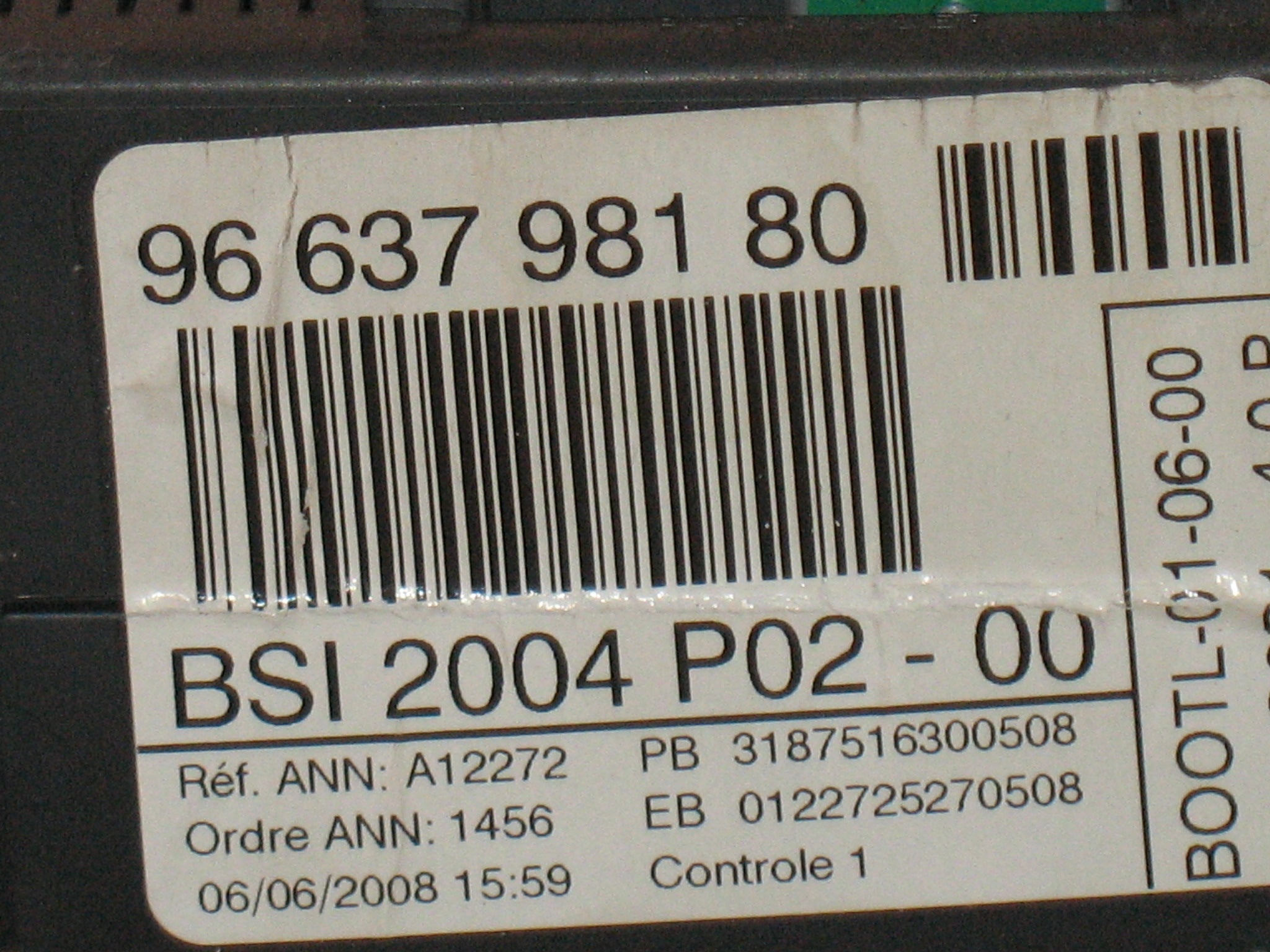BSI 2004 P02-00 BLOCCASTERZO PEUGEOT 207 36410600 BSI 9663798180