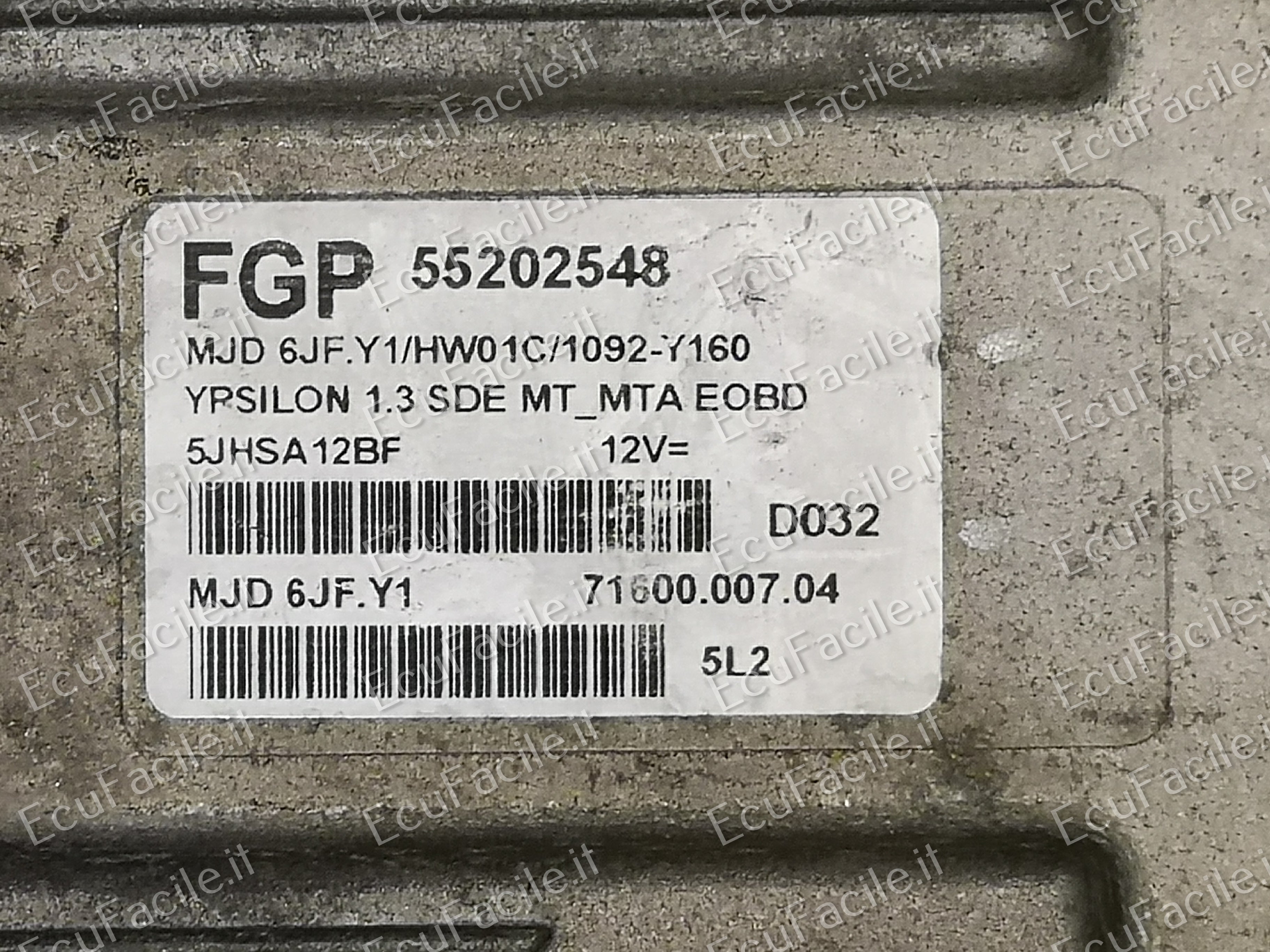 Ecu lancia ypsilon 1.3 jtd 55202548 mjd 6jf.y1 HW01C vergine