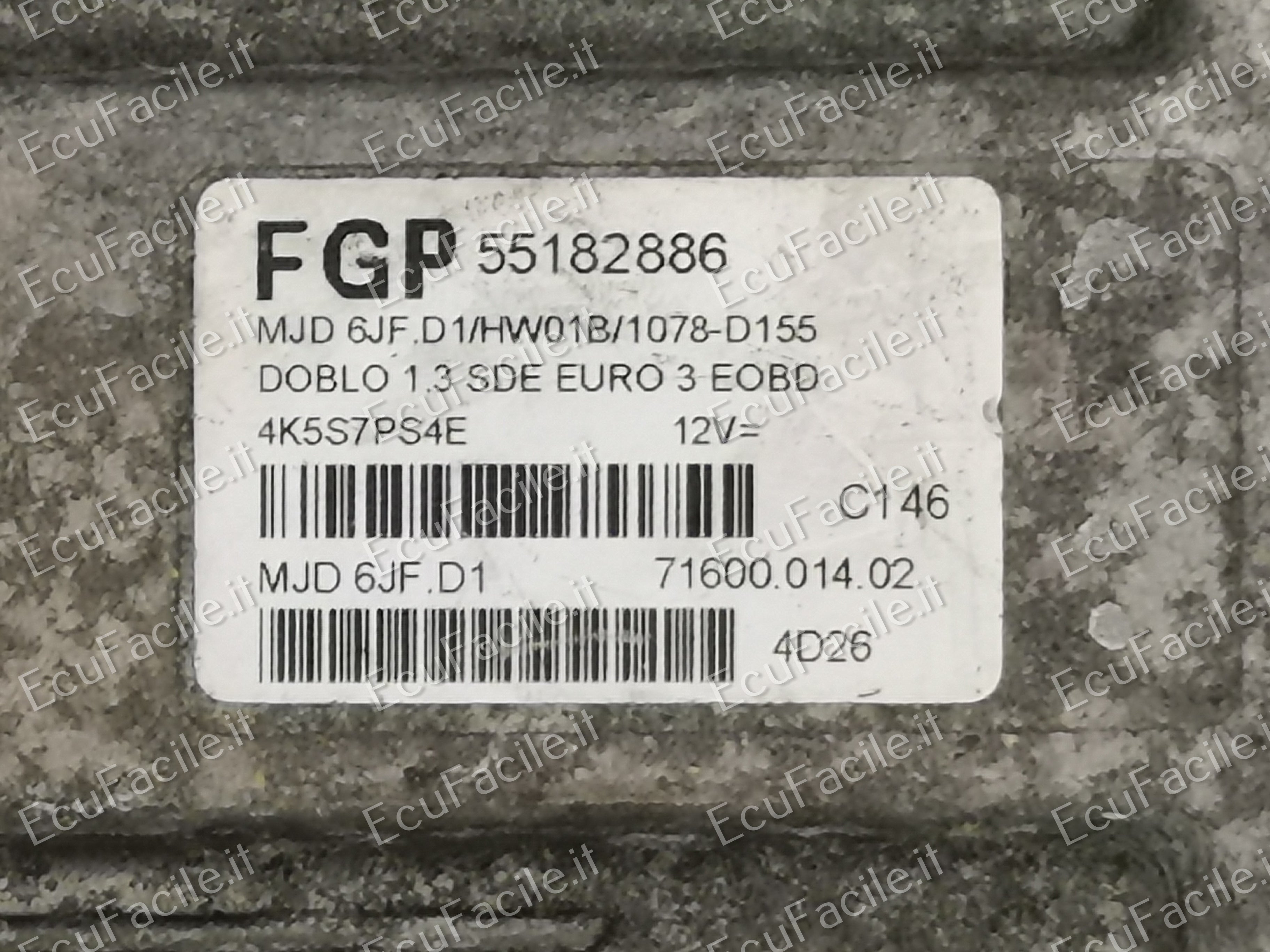 Ecu fiat doblo 2004 1.3 55182886 MJD 6JF.D1 HW01B