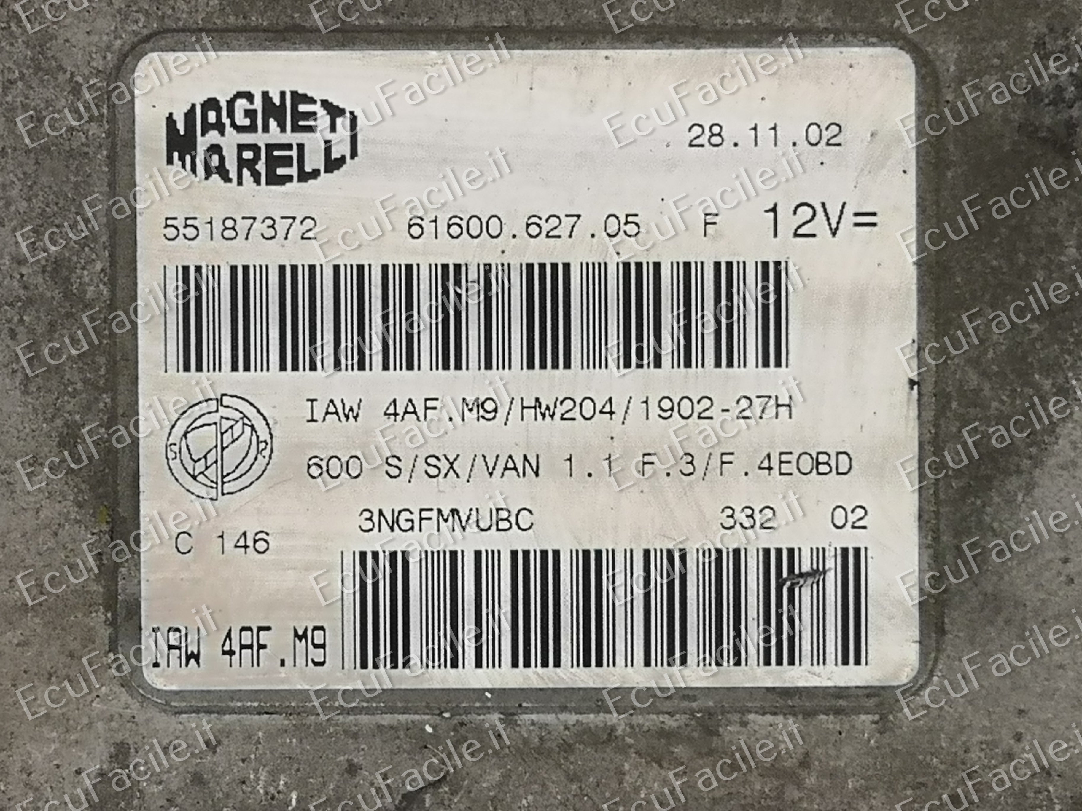 Ecu 55187372 fiat seicento IAW 4AF.M9 1.1 8V 2005 - 2009  HW204