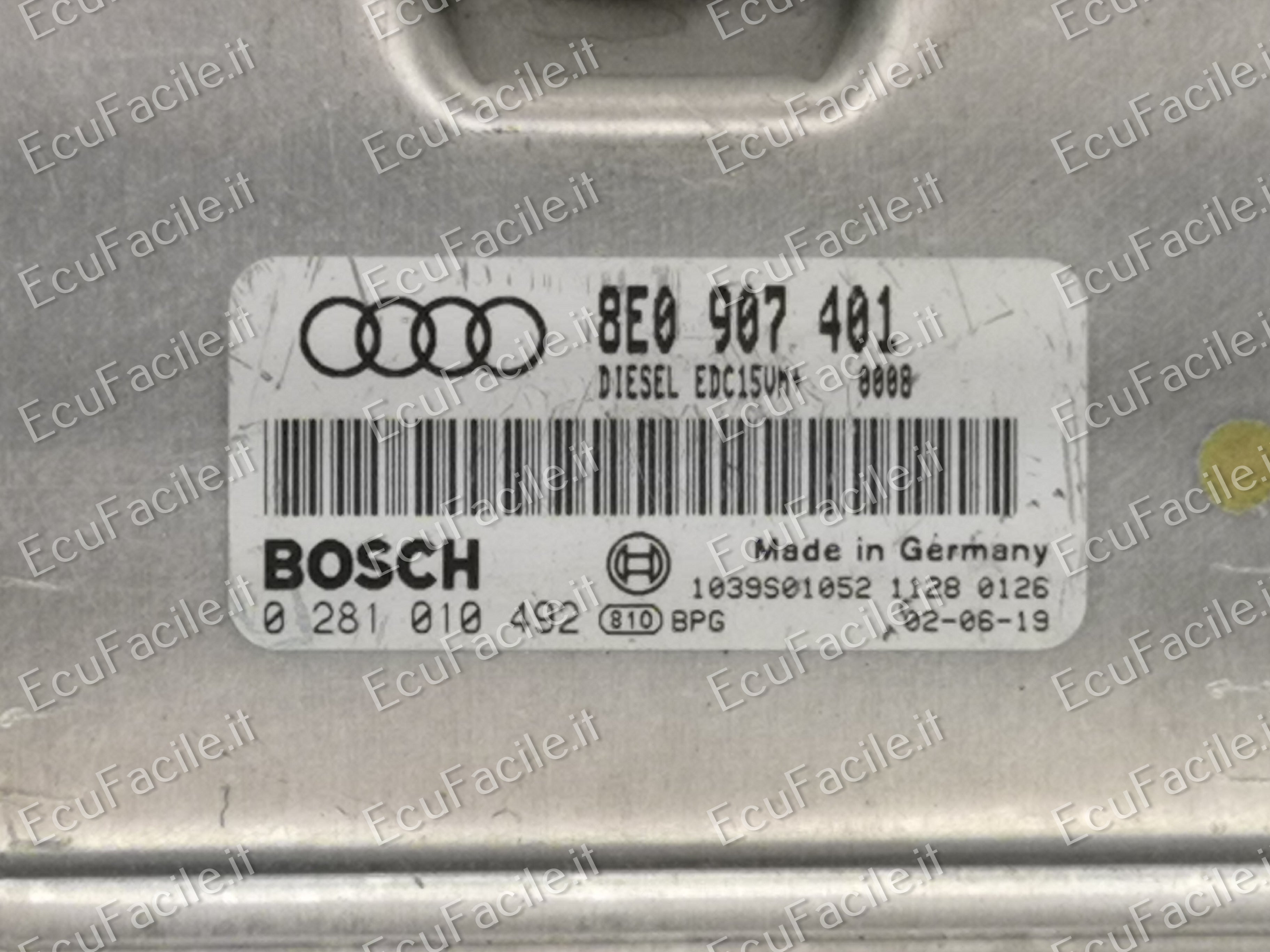 ECU AUDI A4 2.5 TDI BOSCH 0281010492 8E0907401 EDC15VM+