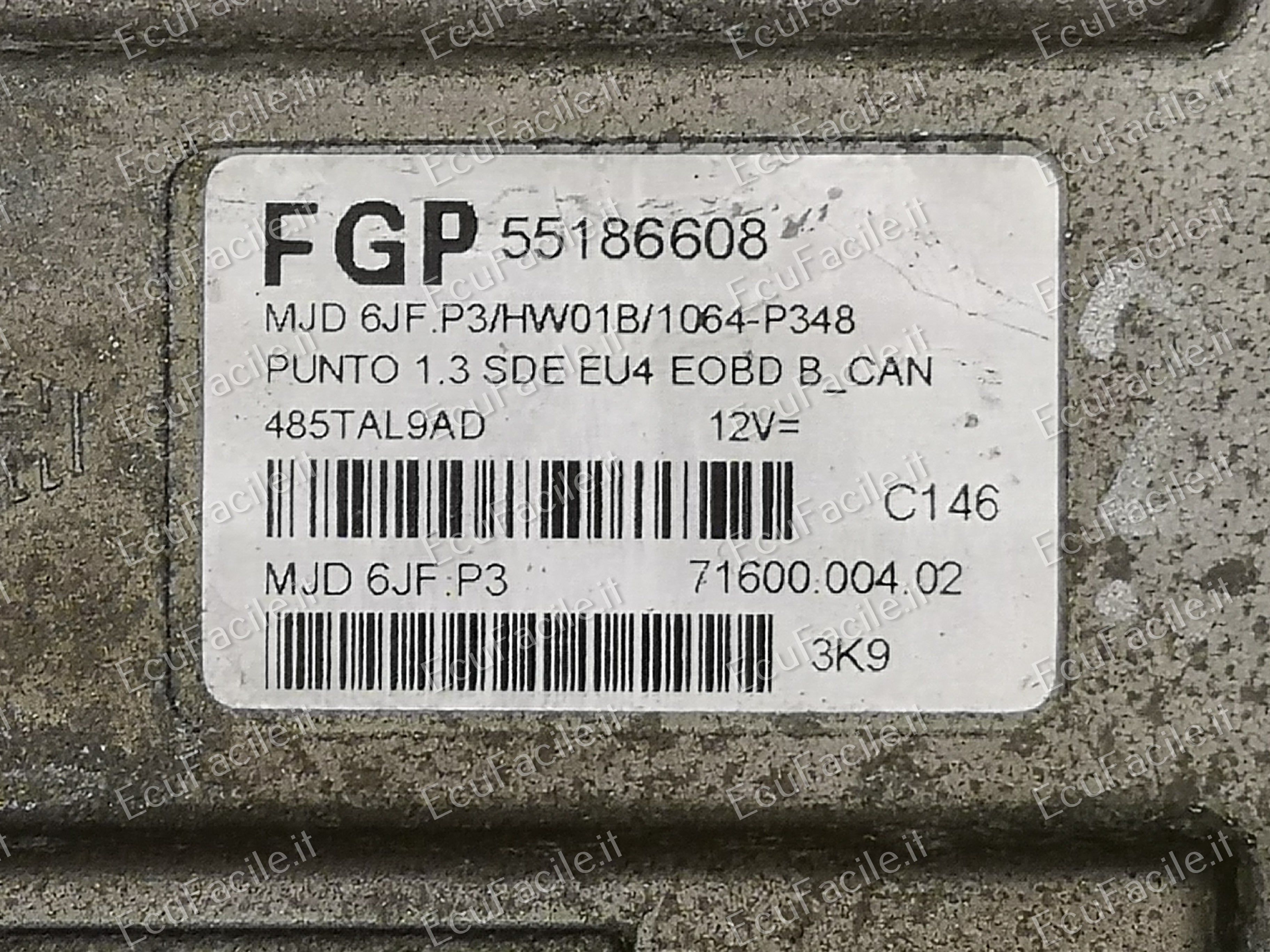 Ecu fiat punto 1.3 jtd 55186608 mjd 6jf.p3 hw01b pronta vergine