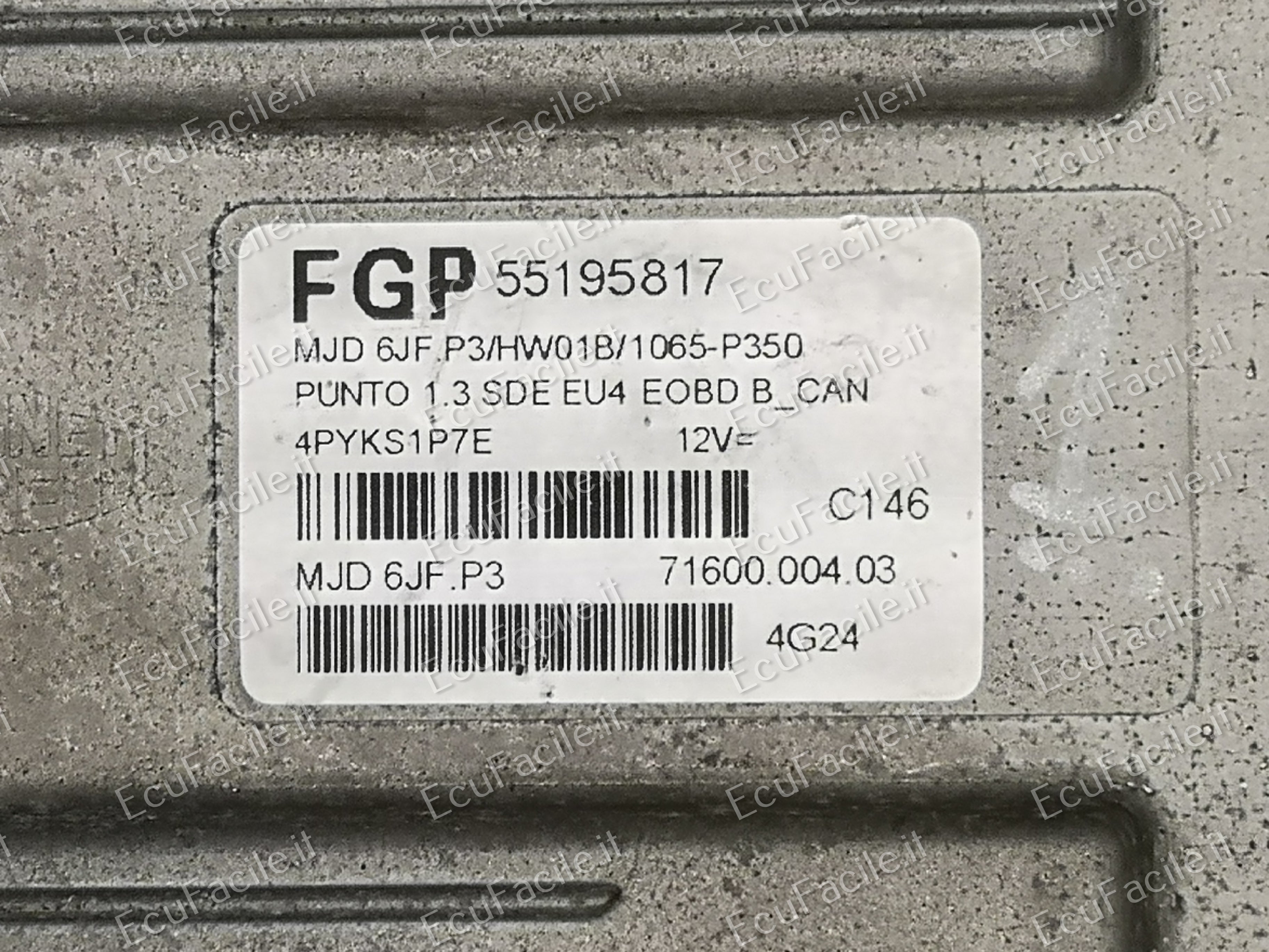 ECU FIAT G PUNTO 55195817 MJD 6JF.P3 Fiat Punto Mjt 188 70cv.