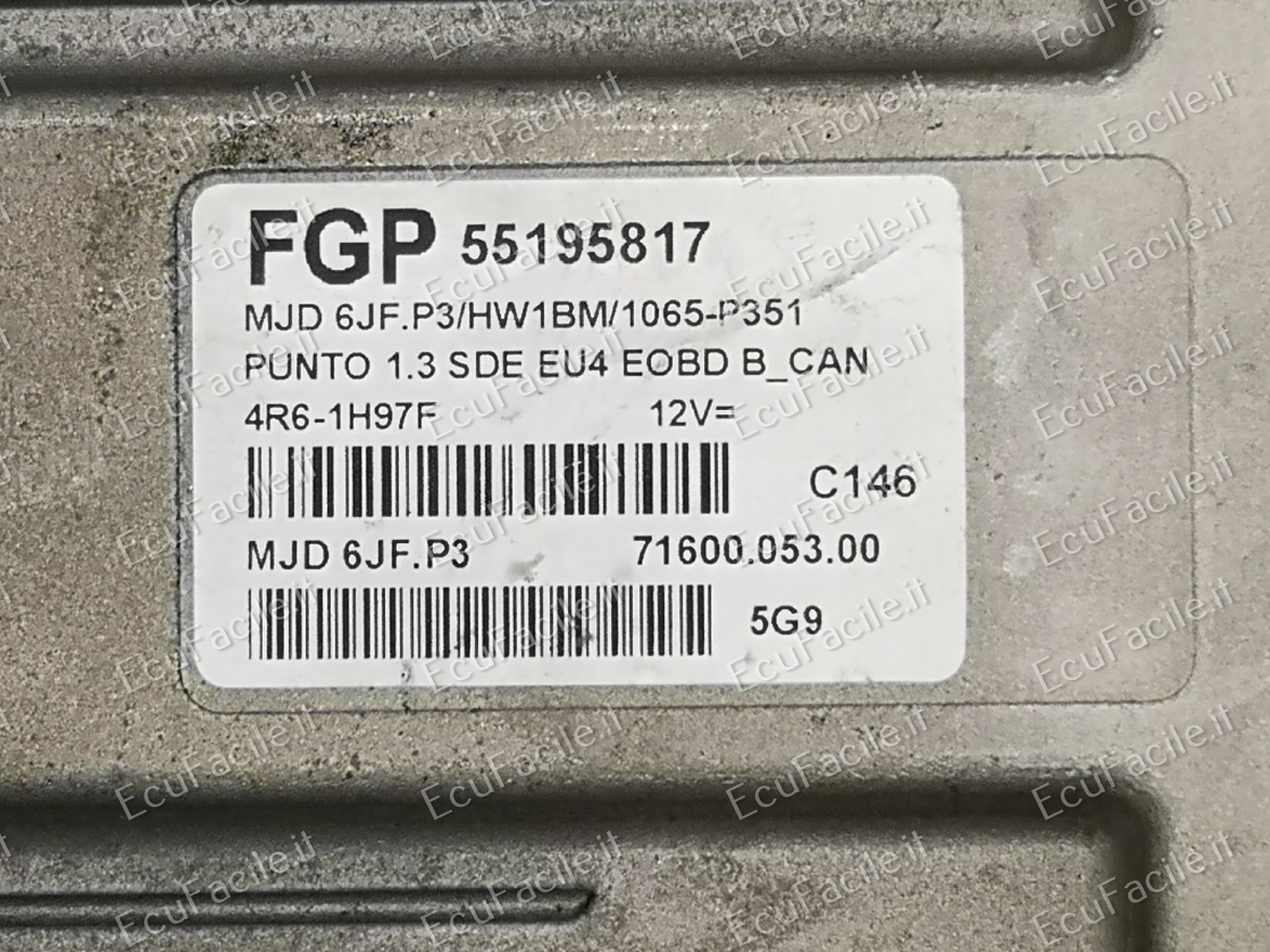 ECU FIAT G PUNTO 55195817 MJD 6JF.P3 Fiat Punto Mjt 188 70cv.