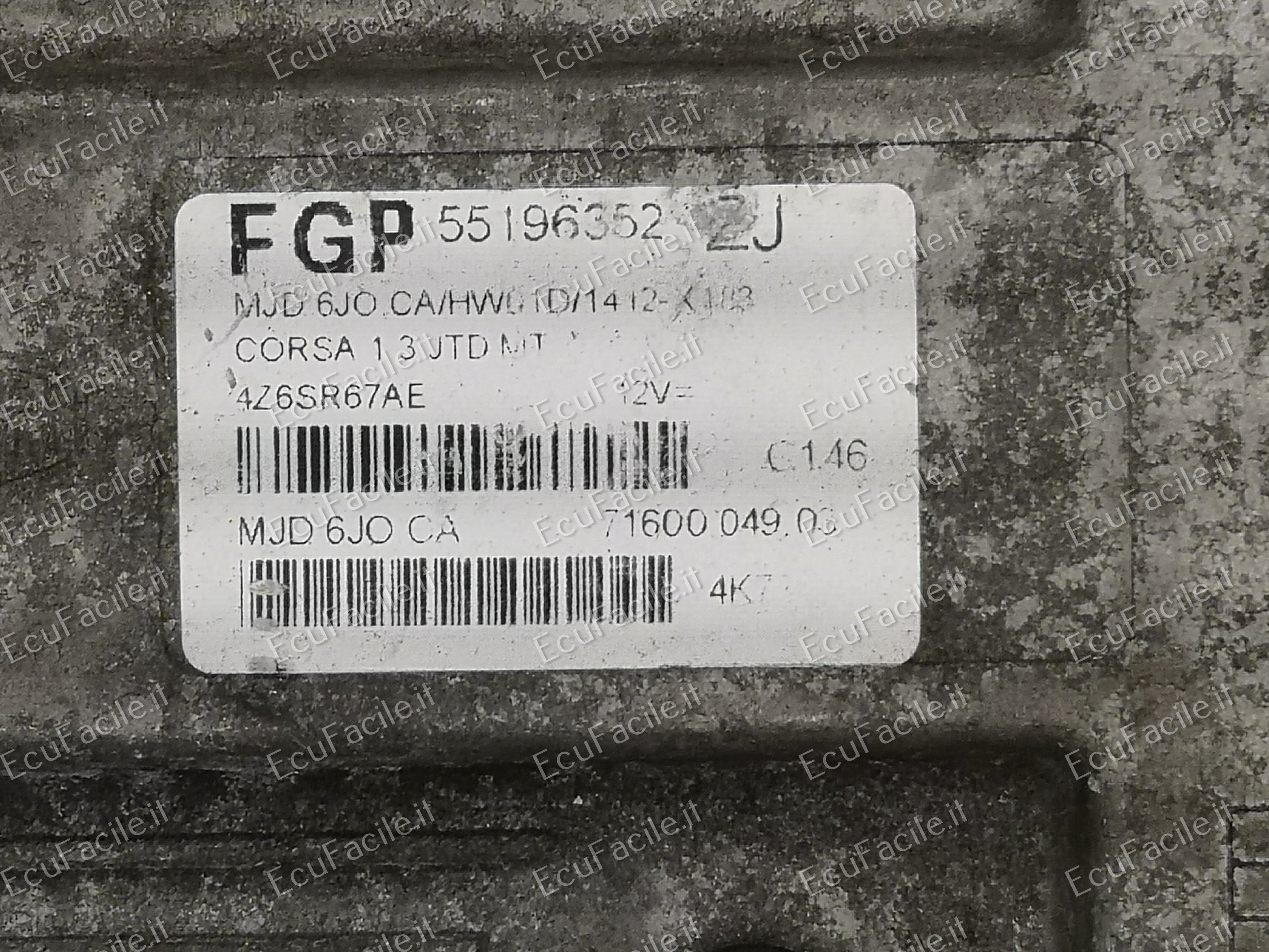 Ecu 55196352zj opel corsa 1.3 jtd MJD 6JO.CA HW01D