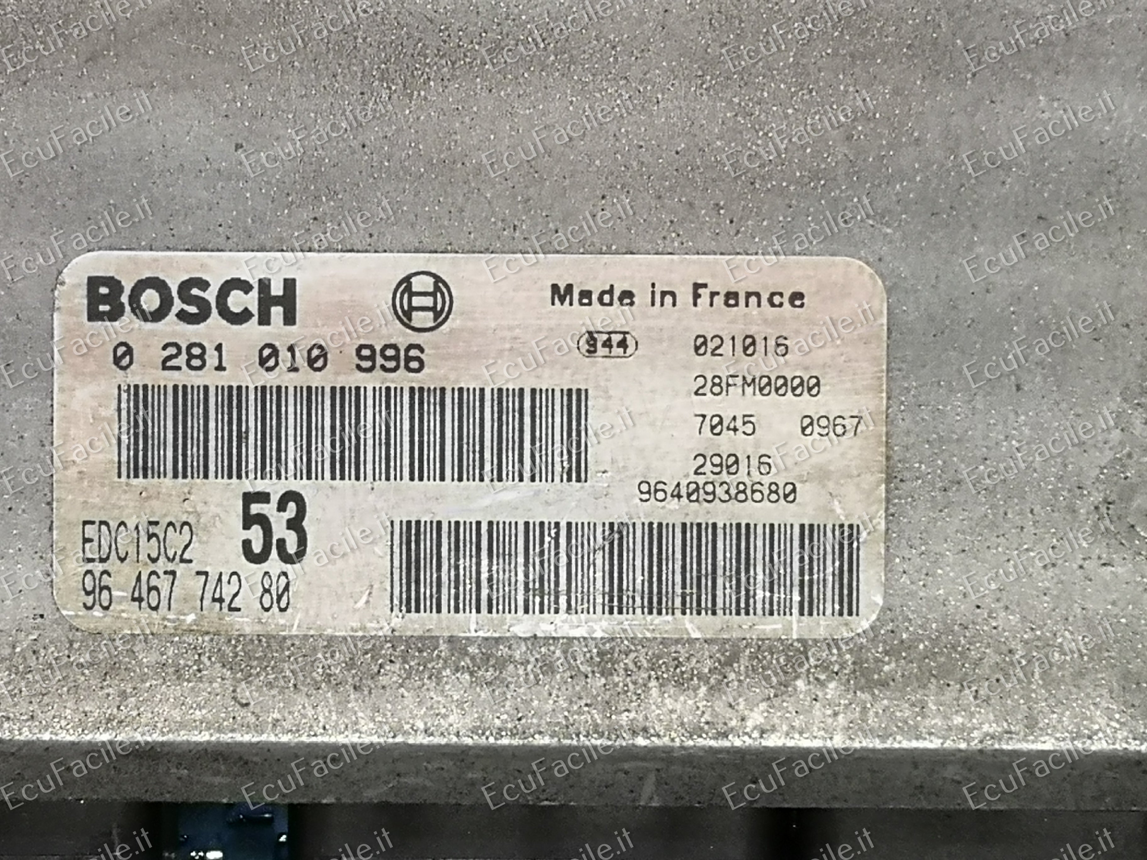 ECU PEUGEOT CITROEN 2.0 HDI 0281010996 9646774280 EDC15C2 53