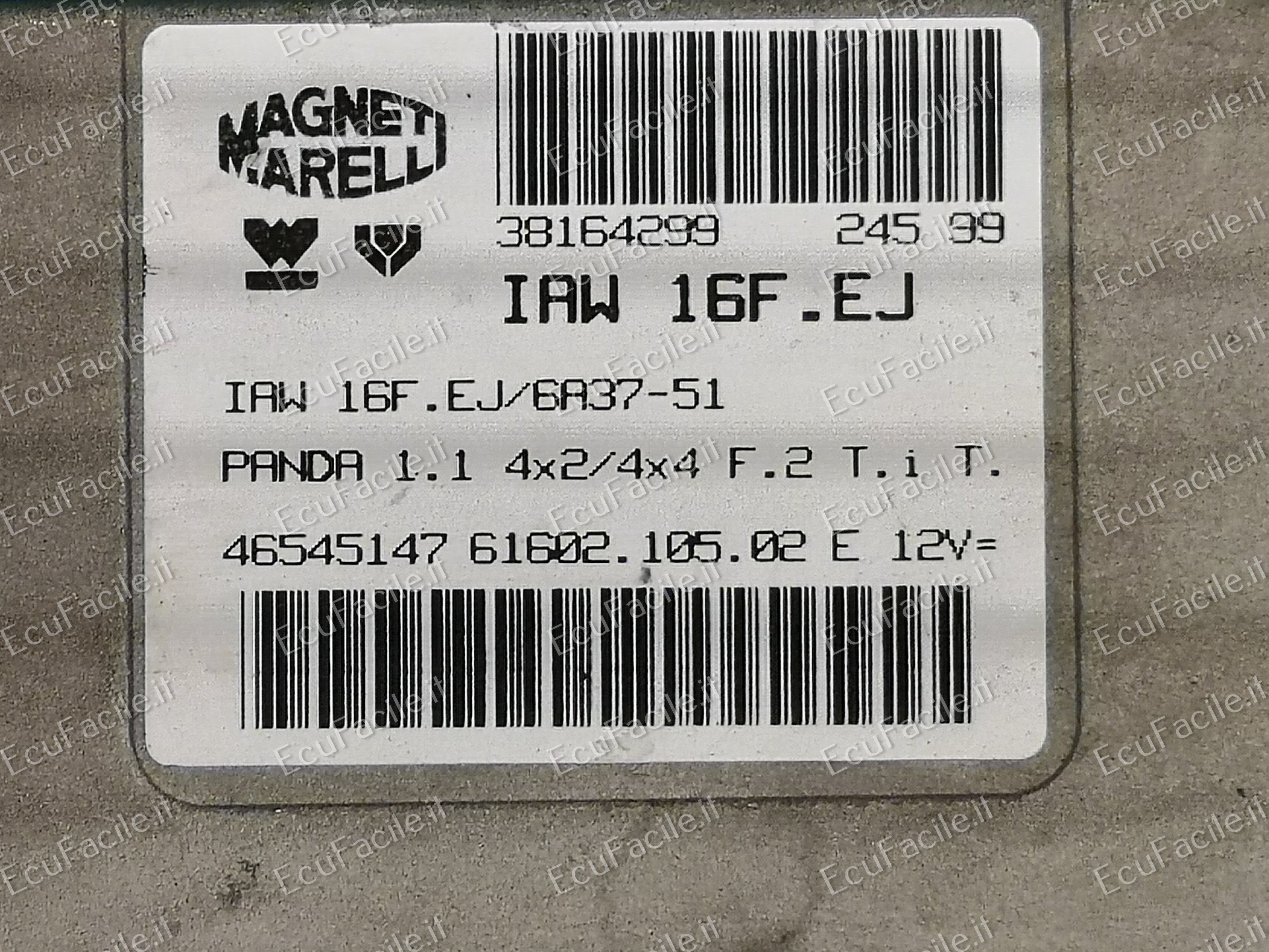 Ecu fiat panda 1.1 4x4 iaw 16f.ej ece fase 2 iaw16fej 46527312