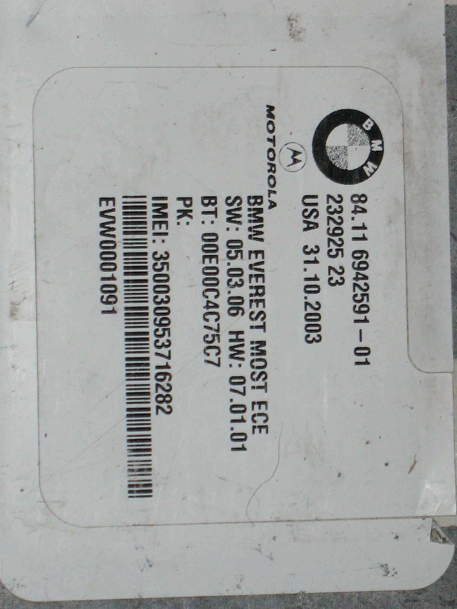 23292523 CENTRALINA BLUETOOTH BMW Serie 7 E65/E66/E67/E68 3000 Diesel 84.11 6945154-01