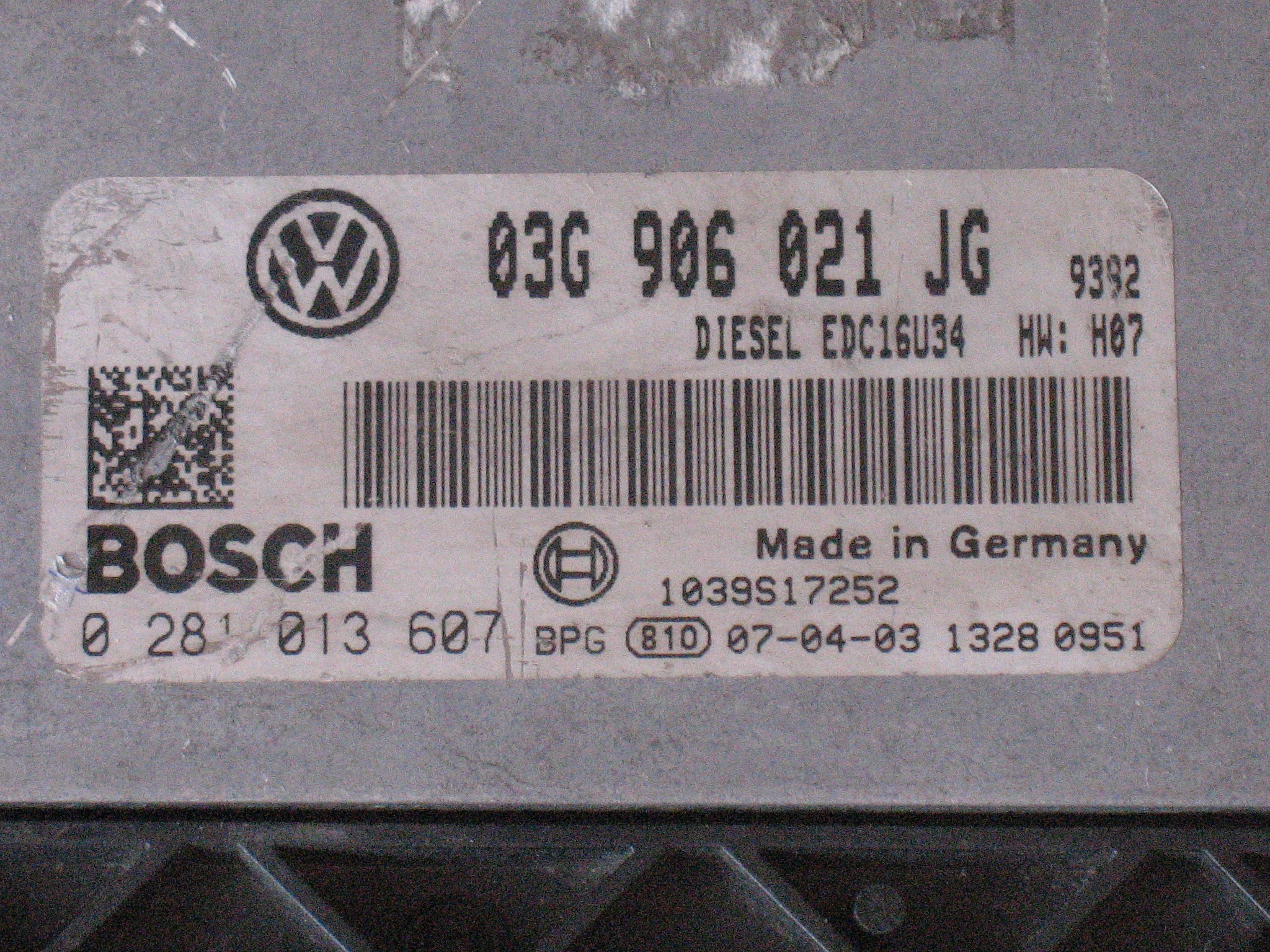 VW VOLKSWAGEN GOLF 2.0 TDI 03G906021JG BOSCH 0281013607 EDC16U34