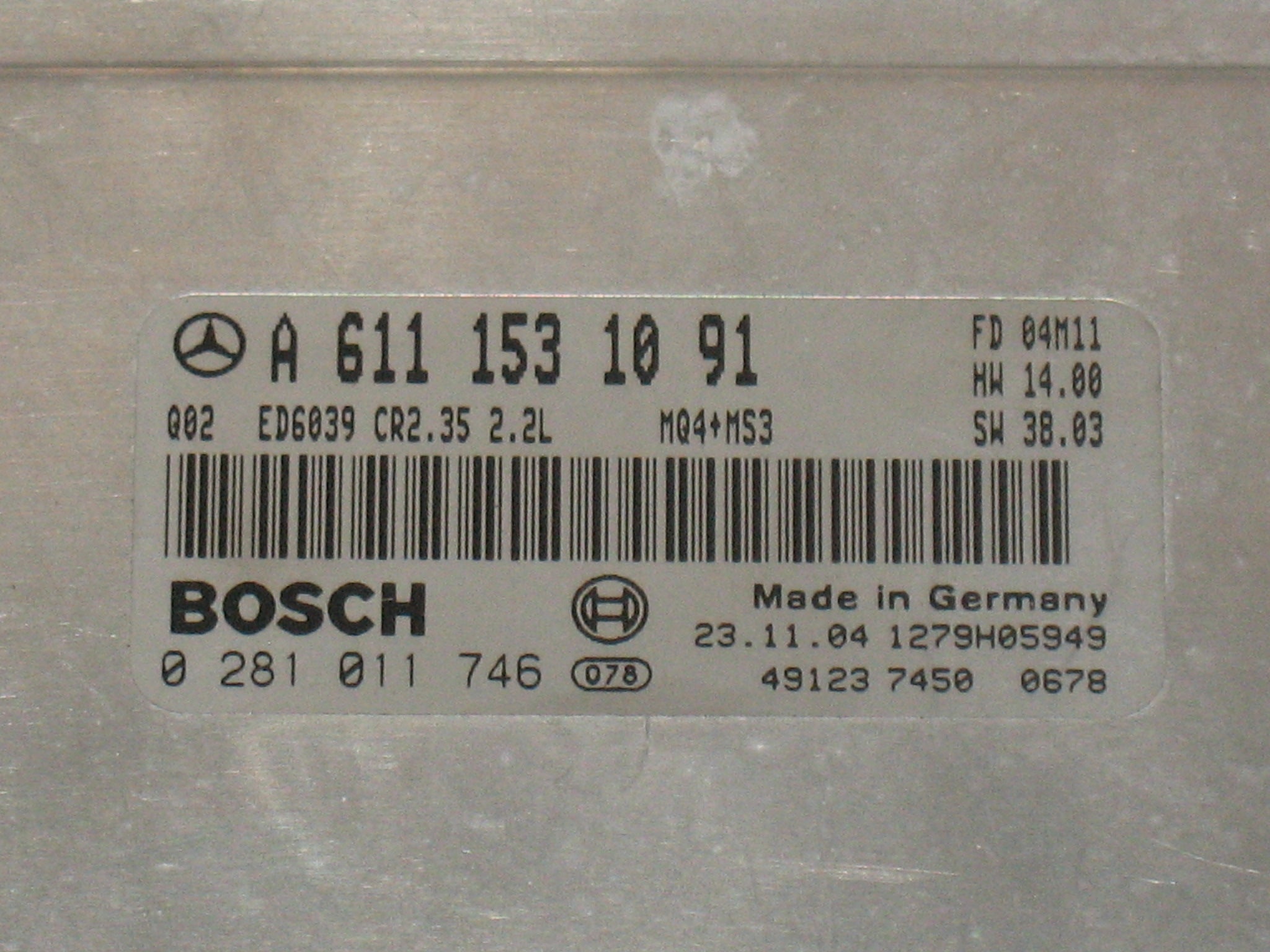 ECU MERCEDES SPRINTER 2.2 CDI 0281011746 A6111531091 CR2.35 EDC 15C6-4.35