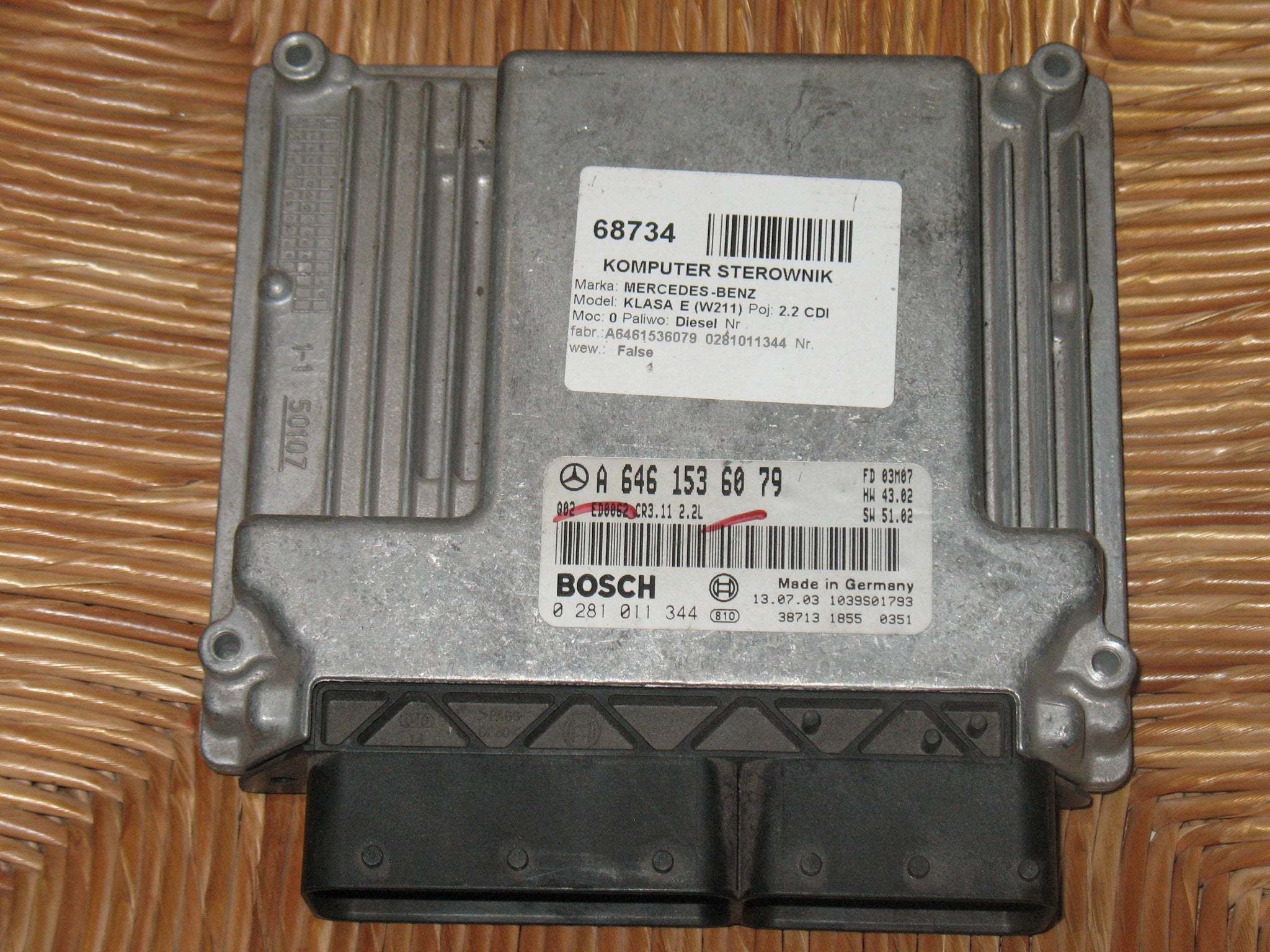 CENTRALINA MOTORE MERCEDES BOSCH 0281011344  A6461536079 CR3.11 EDC 16C2-7.11