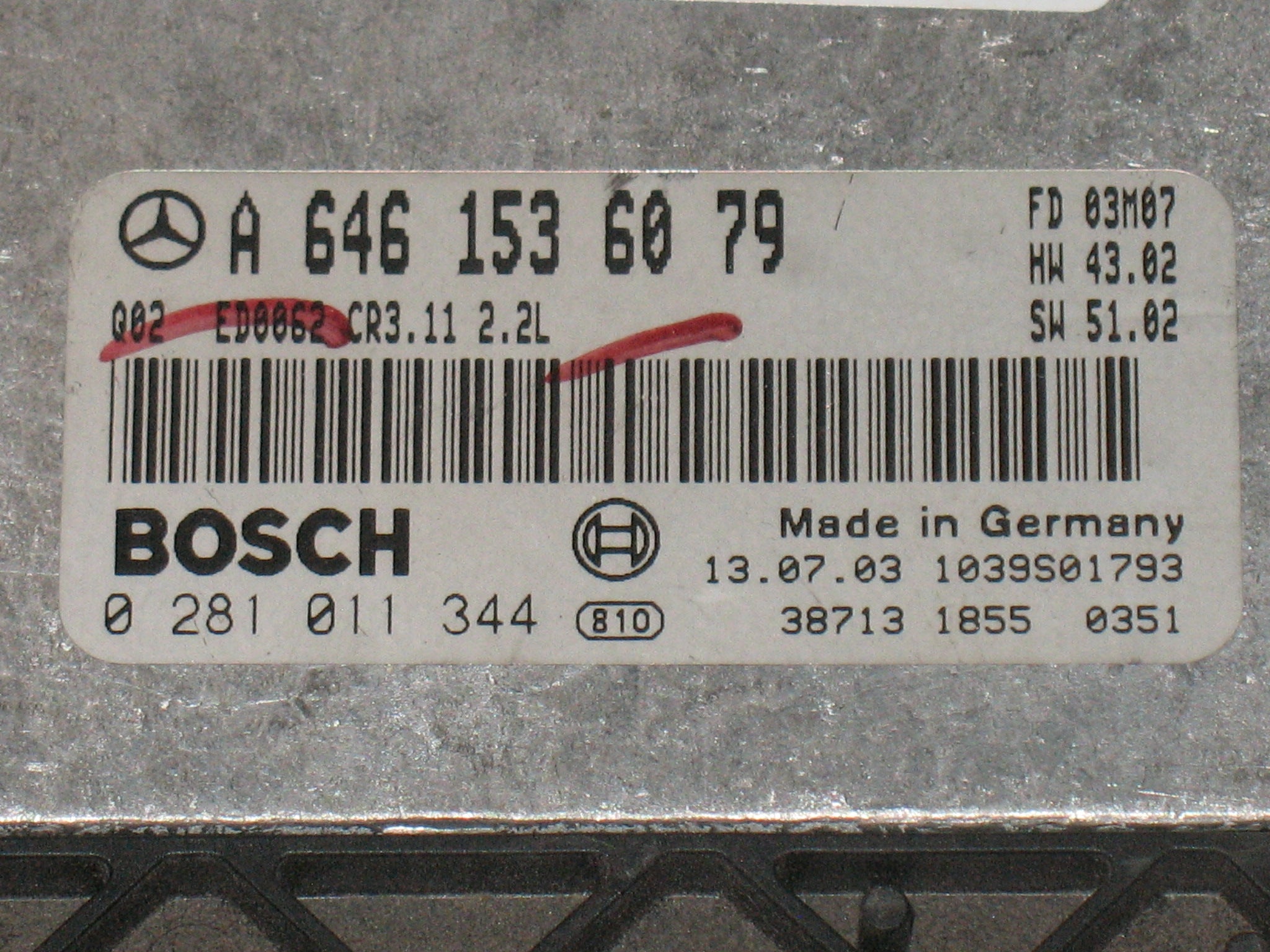 CENTRALINA MOTORE MERCEDES BOSCH 0281011344  A6461536079 CR3.11 EDC 16C2-7.11