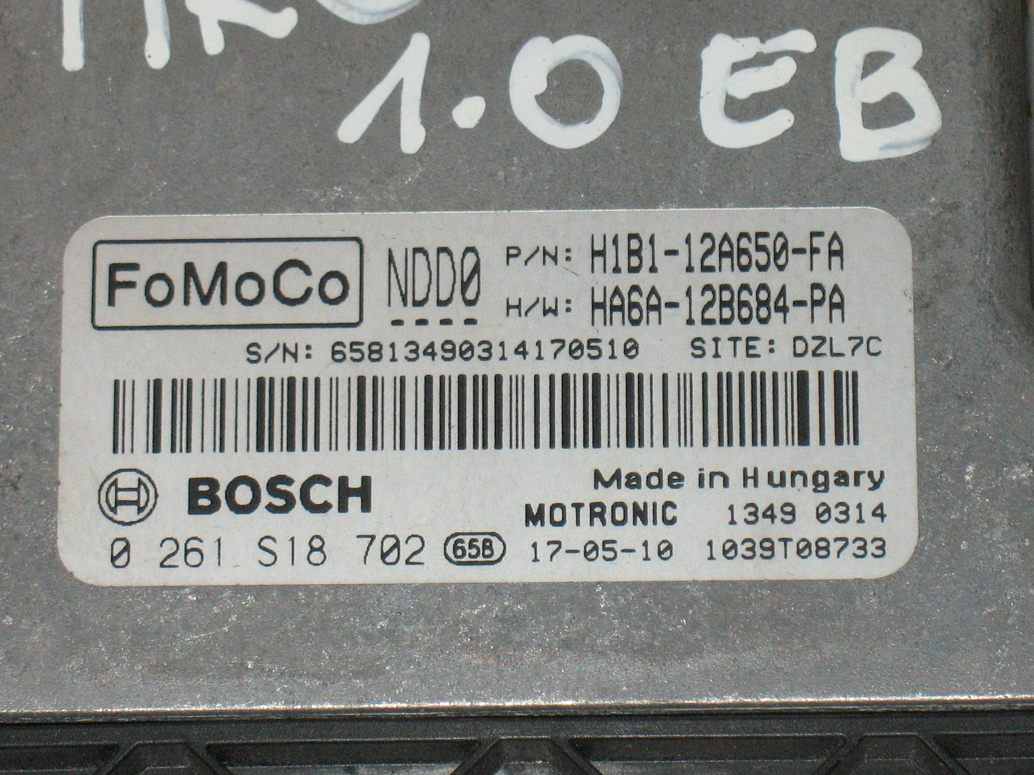 ECU FORD FIESTA VII (HJ, HF) 1.0 0261S18702  H1B112A650FA H1B1-12A650-FA MED 17.0.7