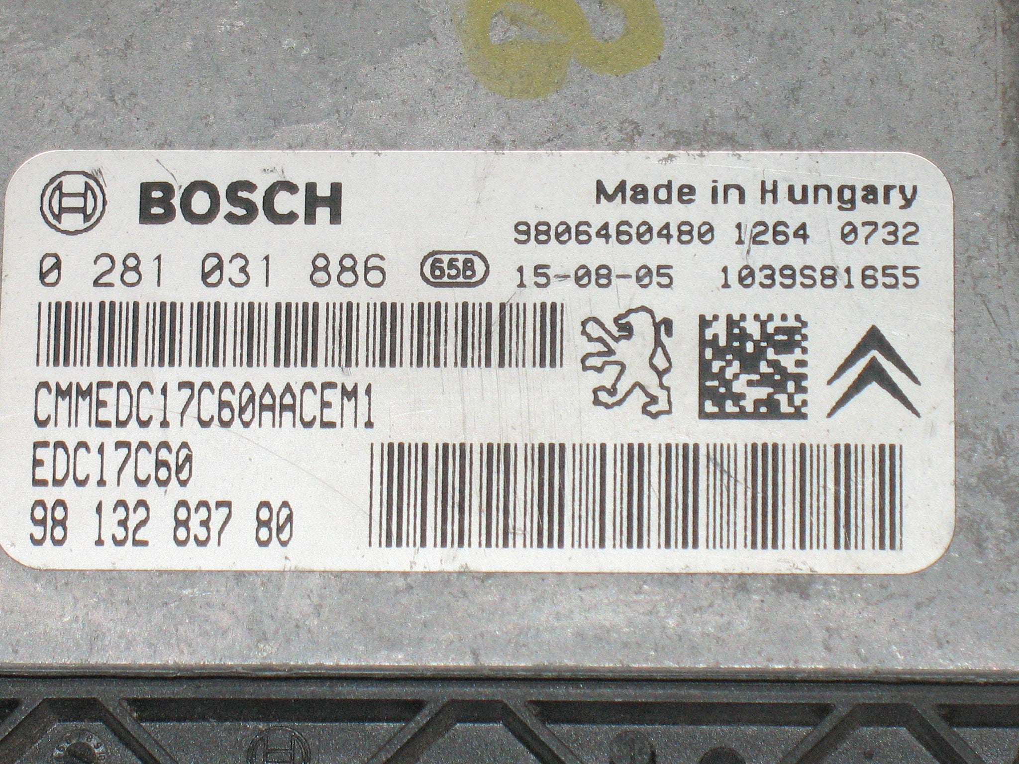 EDC 17C60 Peugeot 308 II T9 9813283780  0281031886 EDC17C60-3.10 1039S81655 9806460480