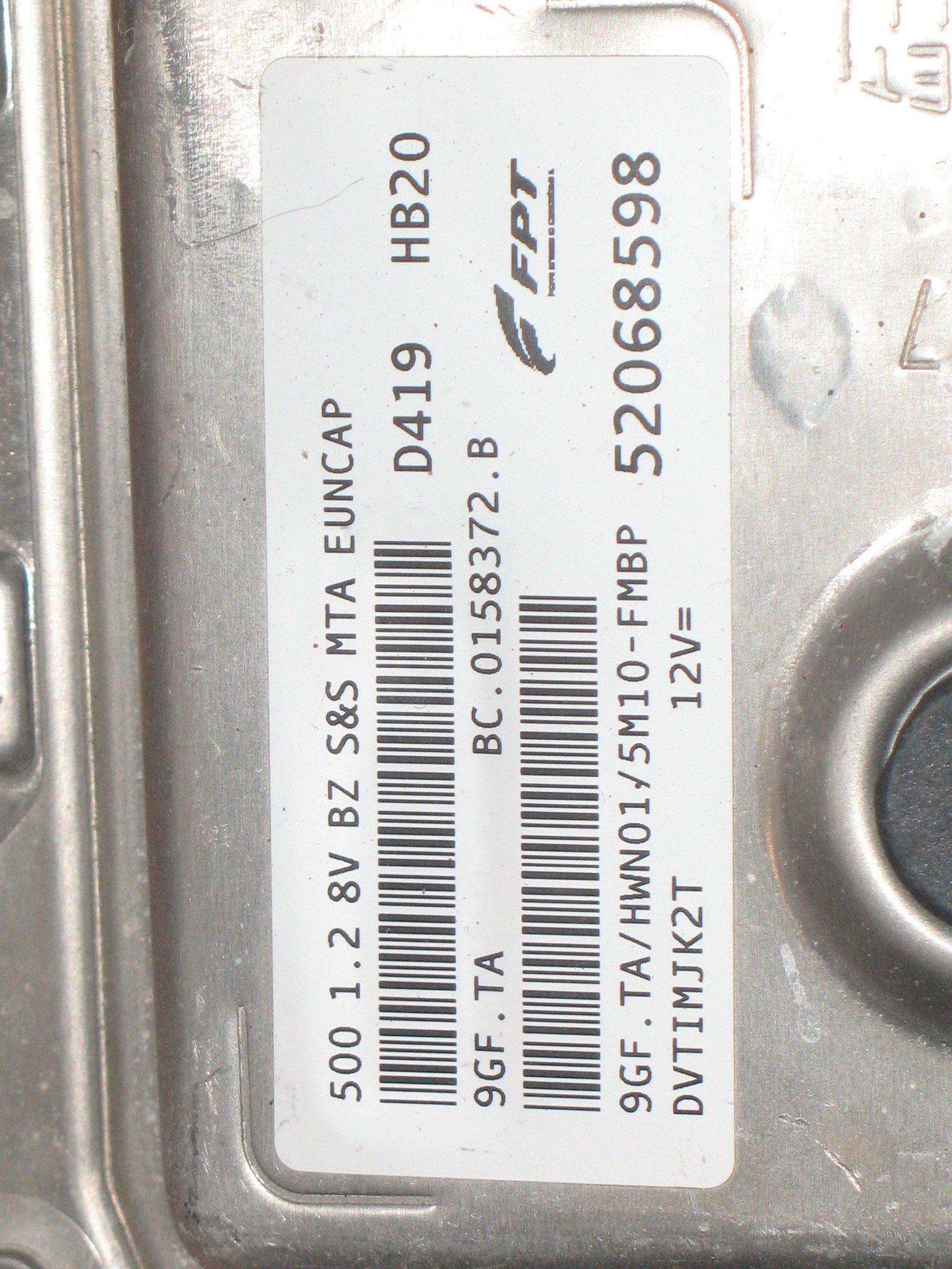 Fiat 500 1.2 ECU 52068598  9GFTA. OEM  9GFTA 9DF.TA  BC0158372B  BC.0158372.B