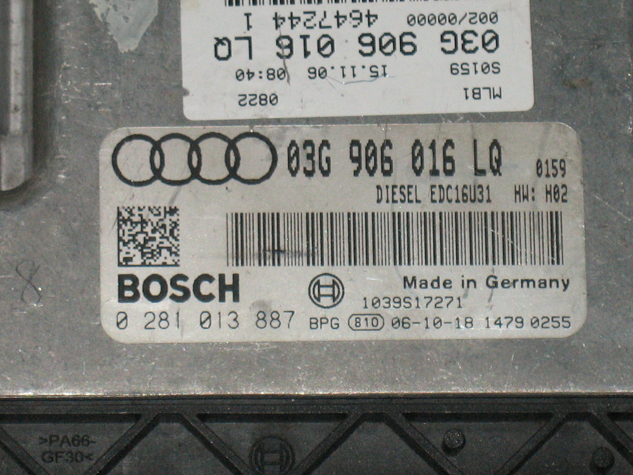 ECU AUDI A4 2.0 TDI 03G906016LQ Bosch 0281013887 EDC16U31
