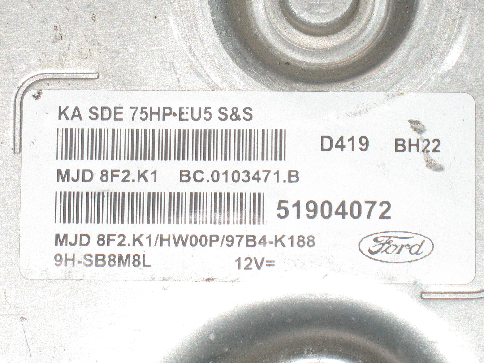 ECU Ford Ka 1.3 75HP 51904072 MJD8F2.K1 HW00P MJD 8F2 K1