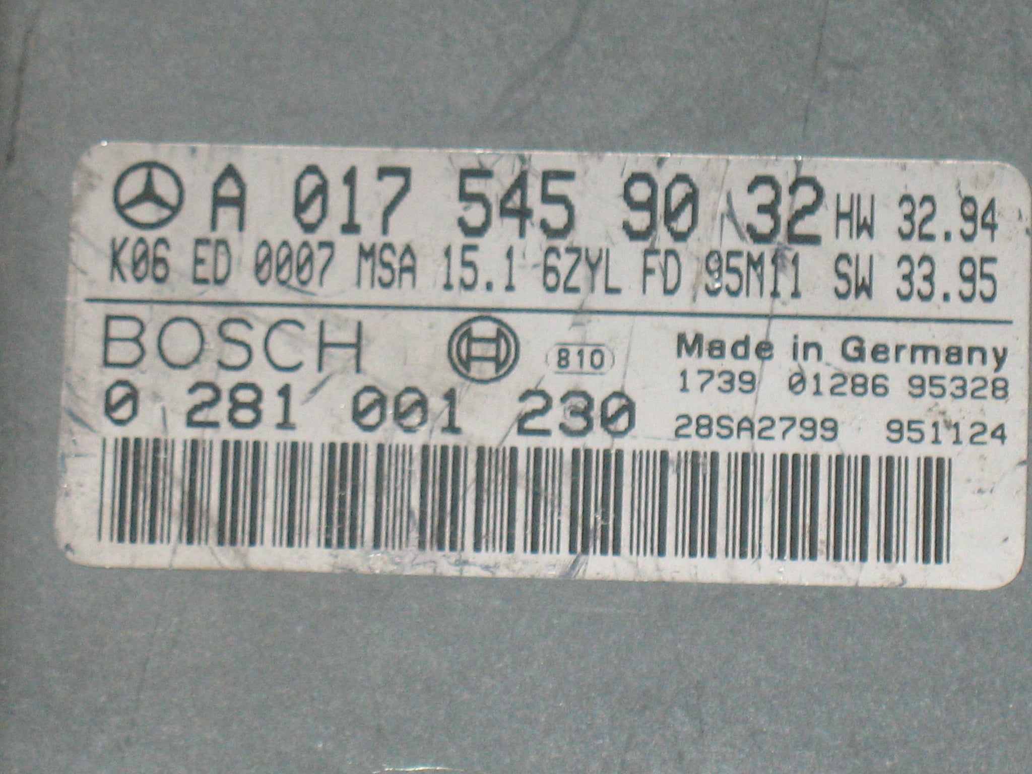ECU MERCEDES W210 E300D A0175459032, 0175459032 BOSCH 0281001230