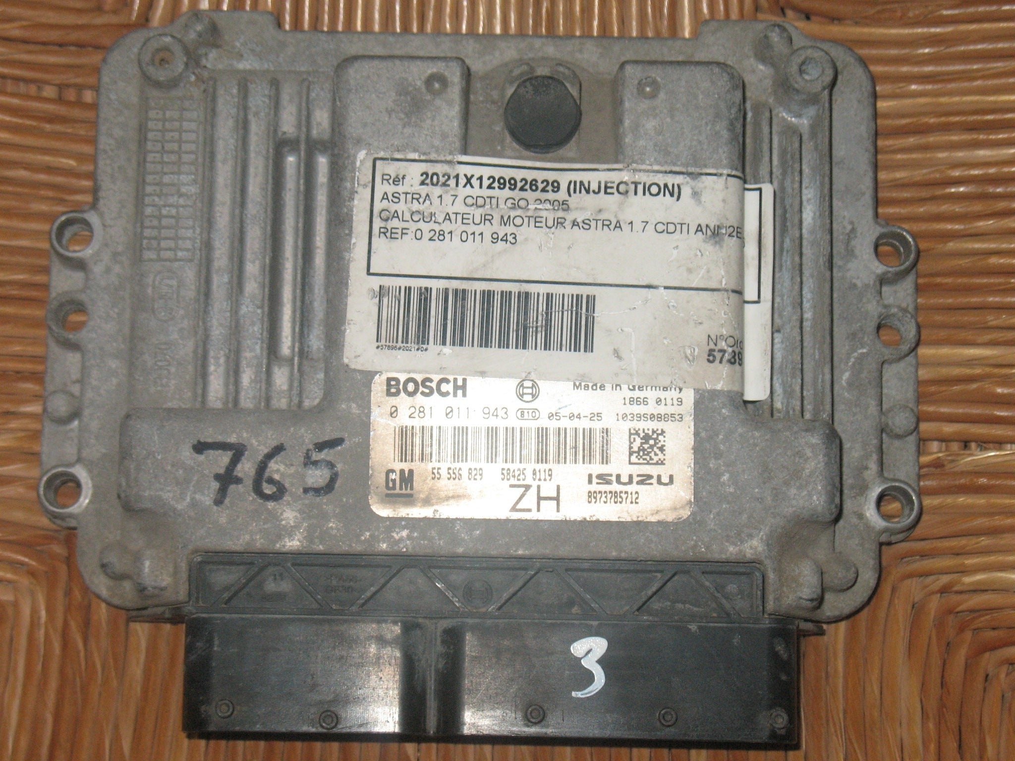Ecu OPEL ASTRA H 1.7 CDTI Z17DTH ZH, 55556829 BOSCH 0281011943 EDC 16C9-3.30