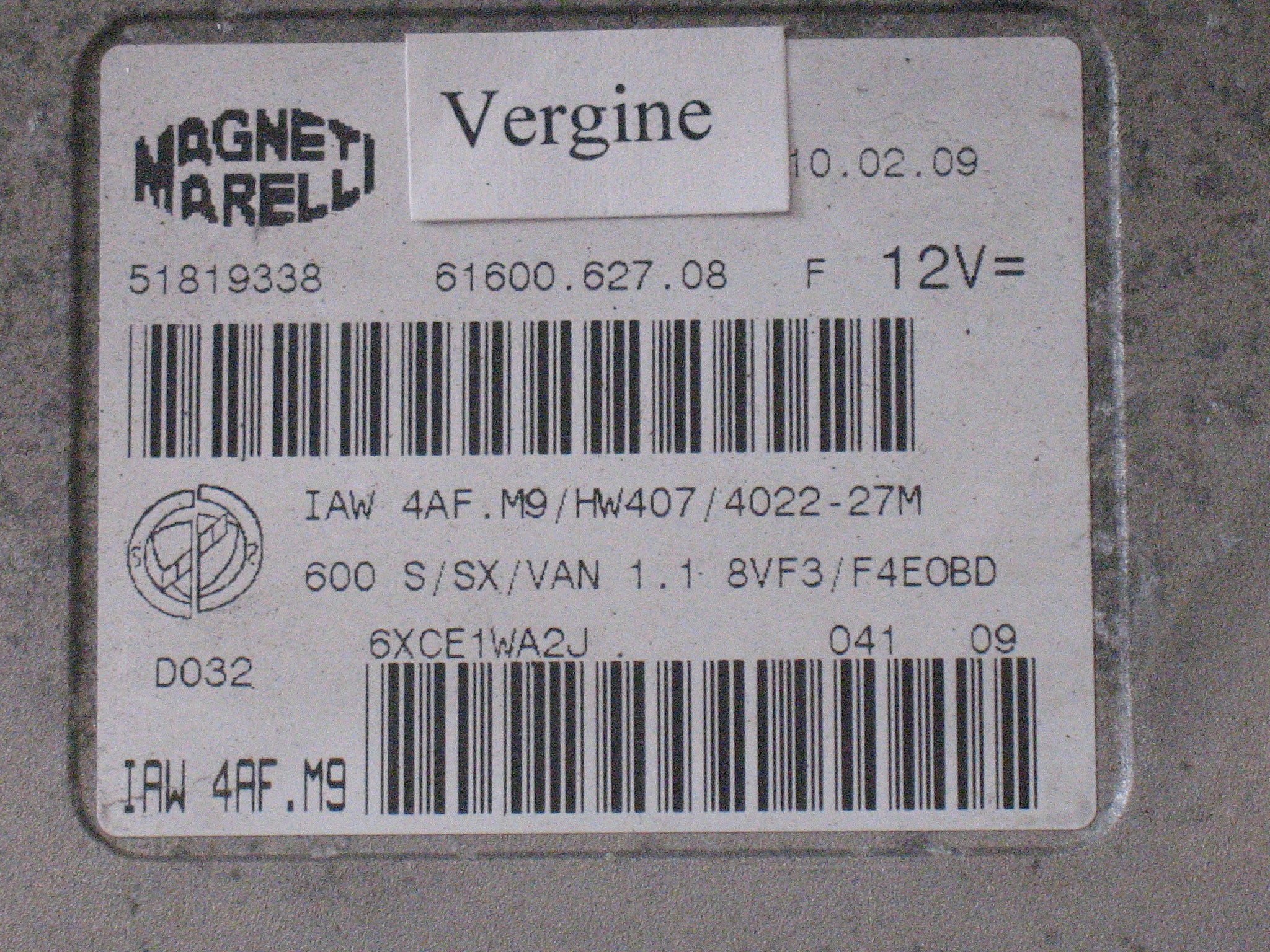 Centralina motore Fiat 600 IAW 4AF.M9 HW407 51819338