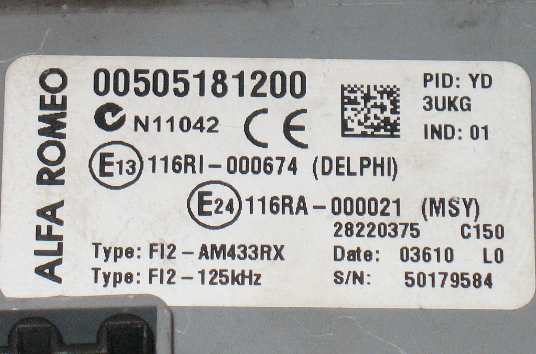 BODY COMPUTER DELPHI ALFA ROMEO MITO 00505181200 505181200 28020375 2008