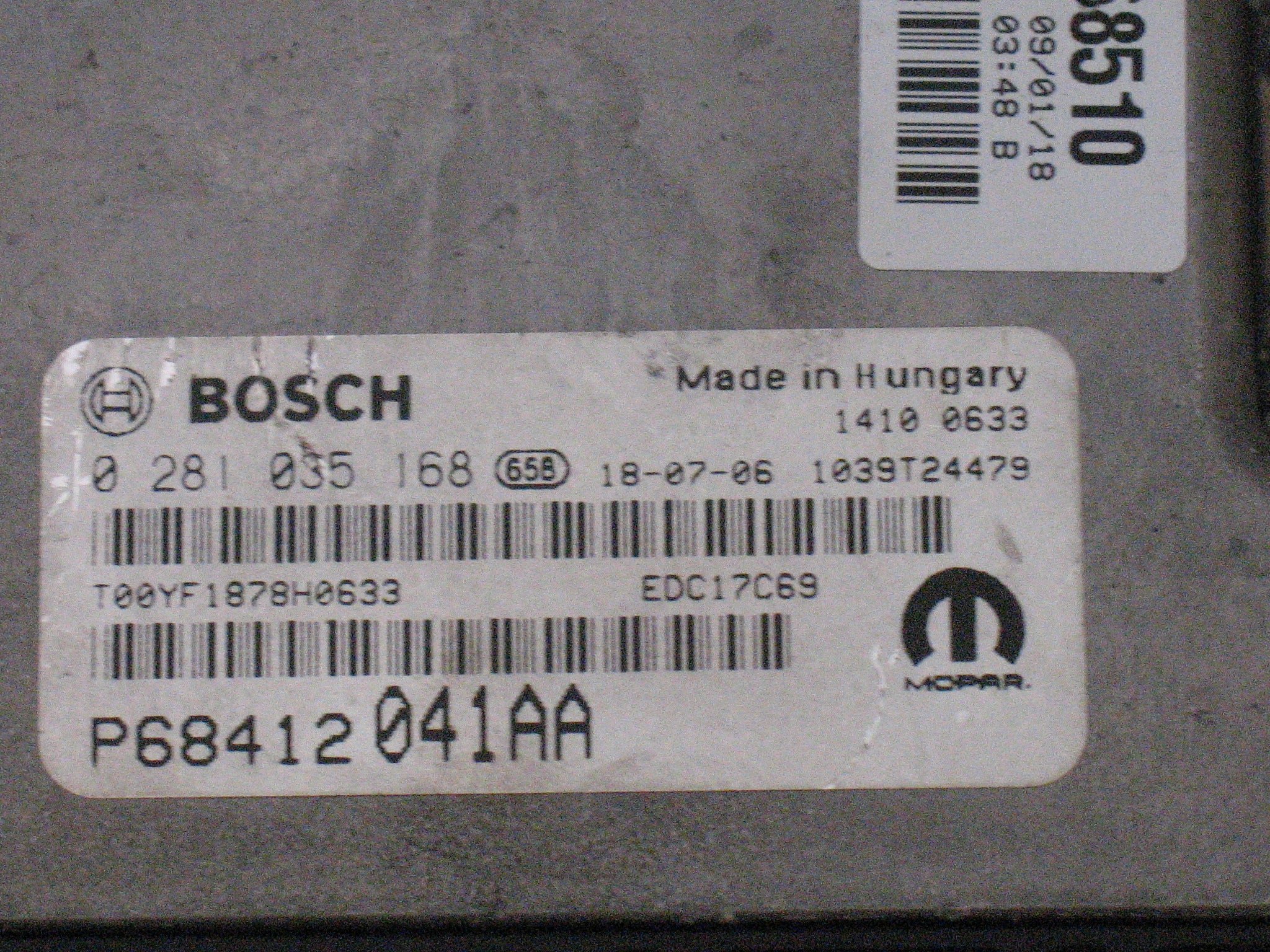 Centralina Bosch 0281035168 Jeep Compass EDC17C69 3.K2. P68412041AA 4732880 0 281 035 168