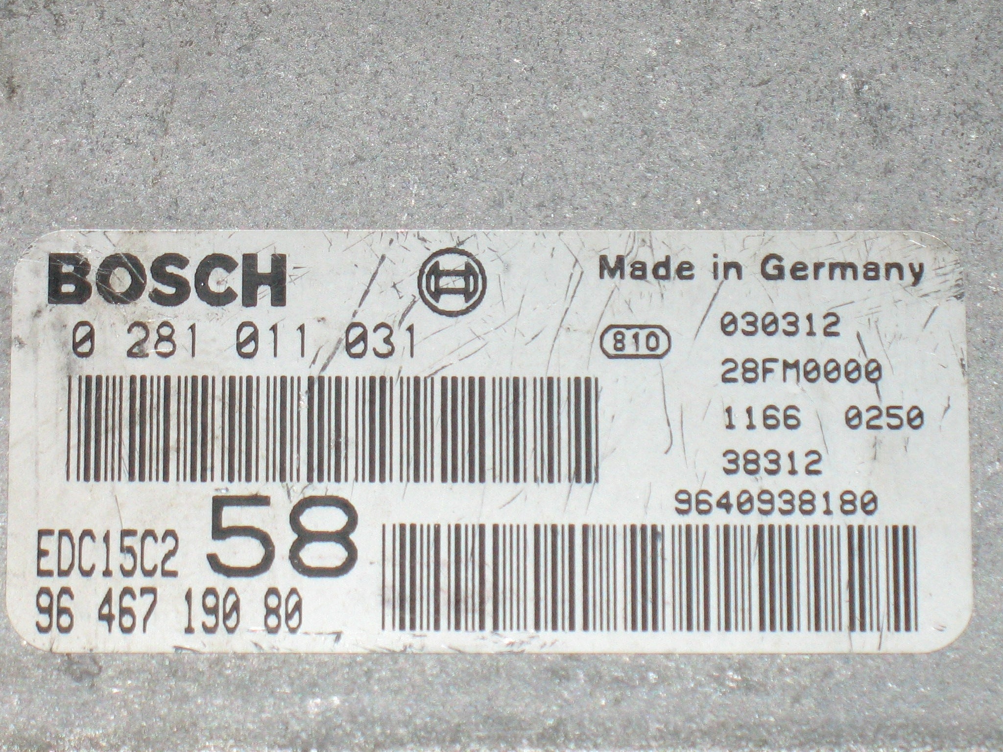 ECU FIAT ULYSSE 2.0 JTD BOSCH 0281011031 9640938180 EDC15C2 58