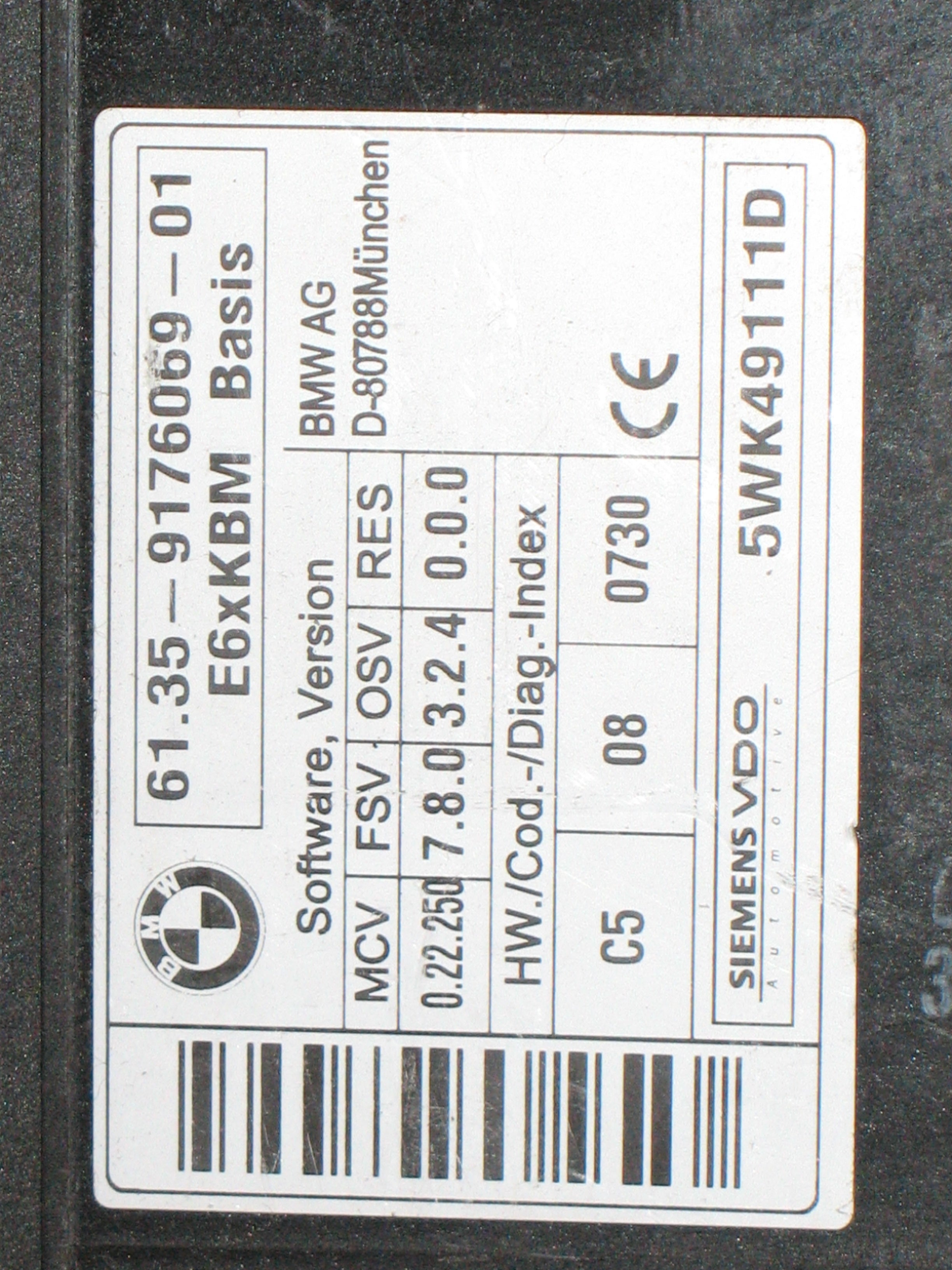 centralina unità controllo BMW 5 E60 E61 6135917606901 61.35-9176069-01 5wk49111d 6135917606901 61.35-9176069-01 5wk49111d