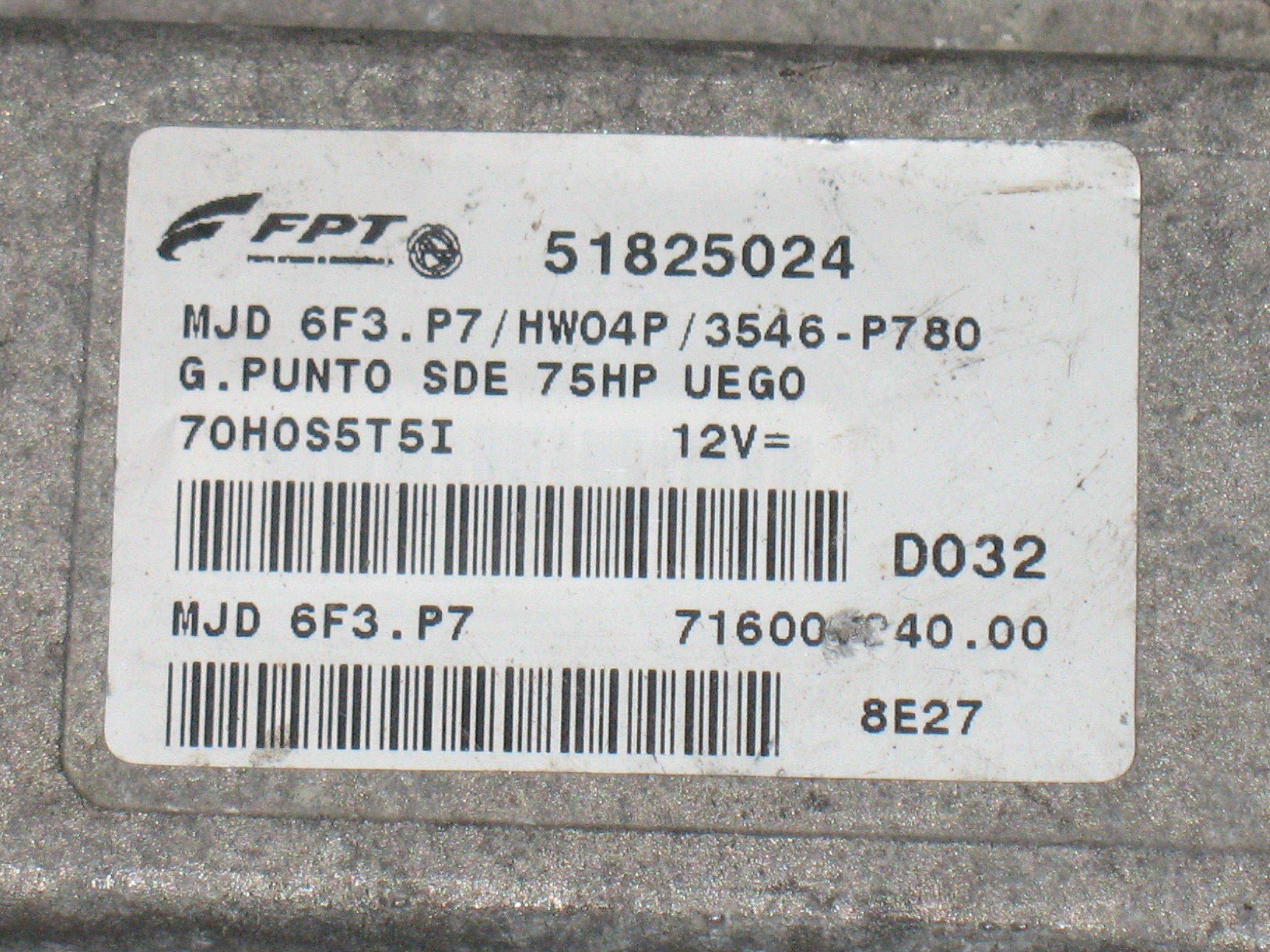 Centralina Motore Fiat Grande Punto cc 1.3 MJD MAGNETI MARELLI 51825024 MJD 6F3.P7/HW04P