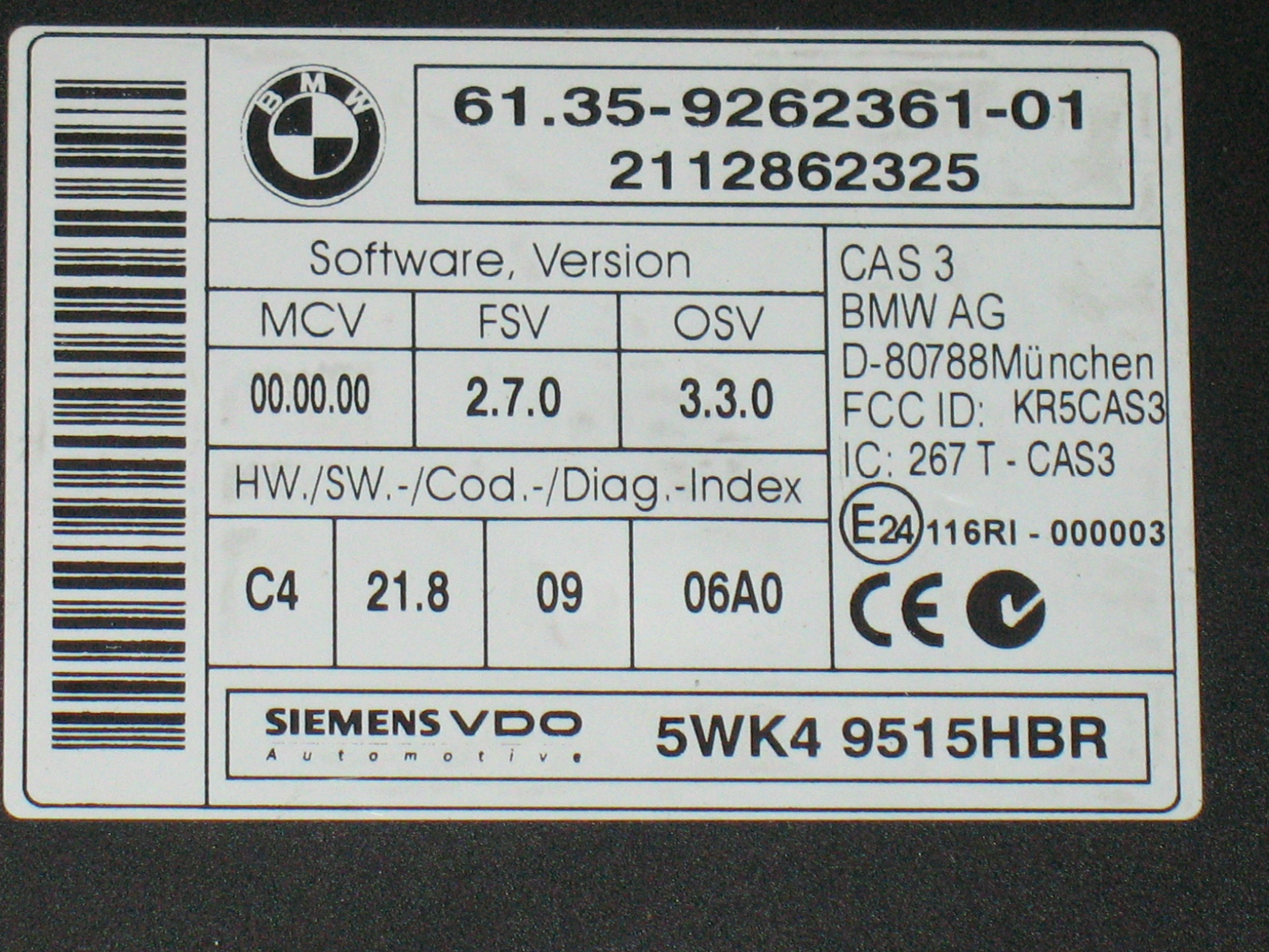 KIT BMW 1 E82 SIEMENS 5WK49515HBR BOSCH 0281018558 DDE8518268