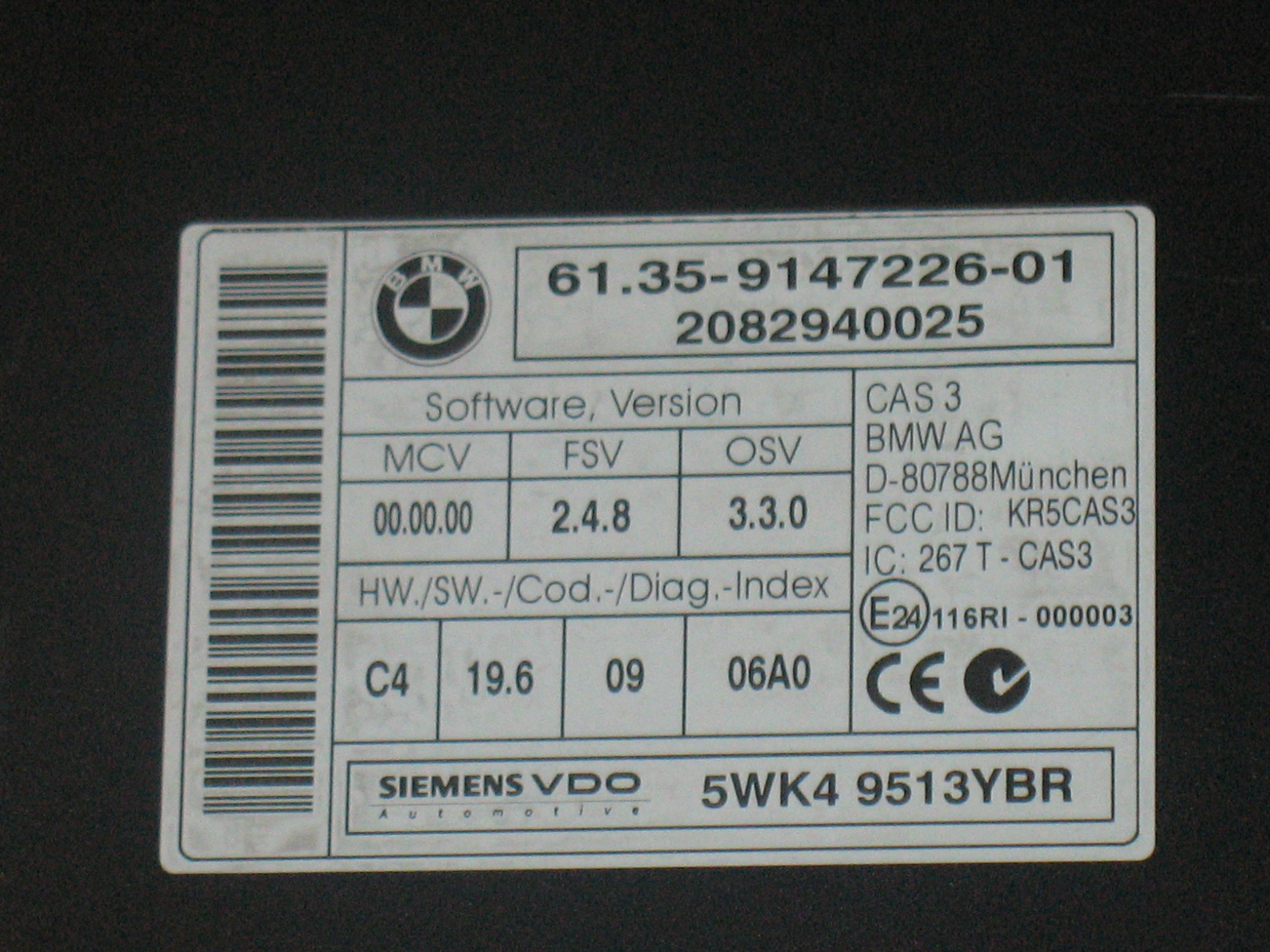 kit ECU BMW E90 320 2.0 D BOSCH 0281014572 DDE 7823420 body 61.35-9147226-01 SIEMENS VDO 5WK4 9513YBR con chiave