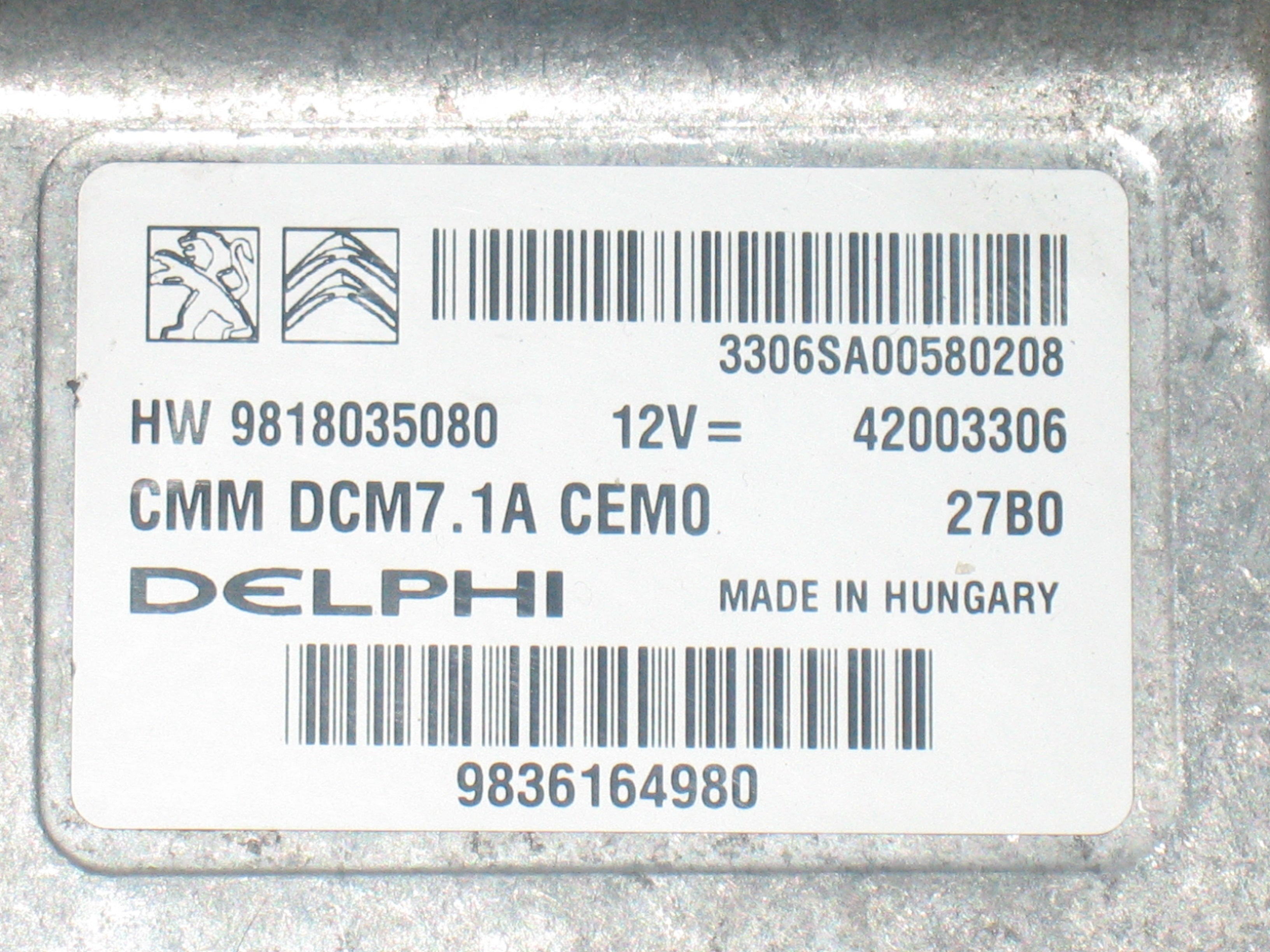 Peugeot Citroen ECU Delphi CMM DCM7.1A HW 9818035080 9836164980 42003306