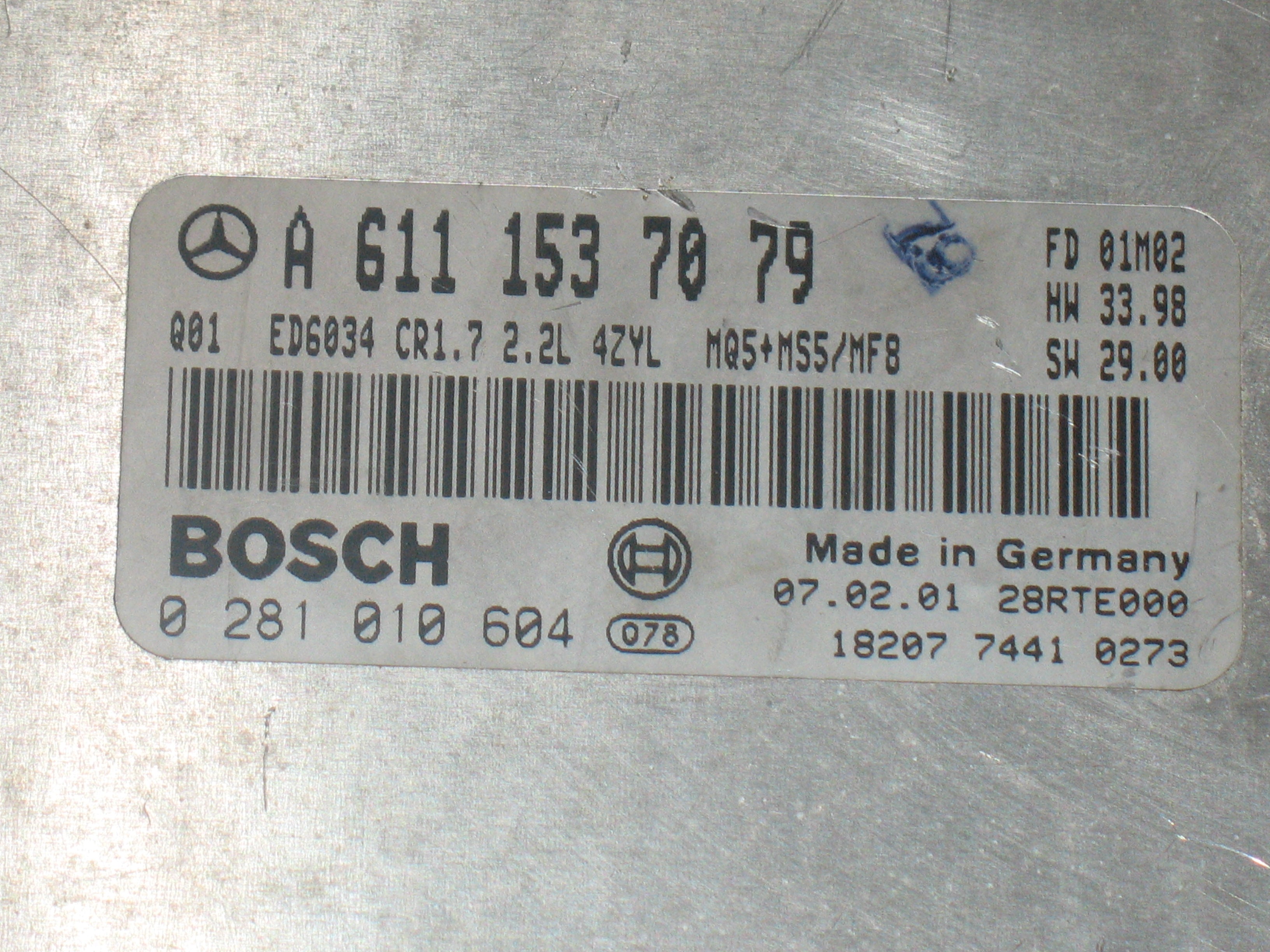 ECU MERCEDES VIANO 2.2 CDI BOSCH 0281010604  A6111537079 CR1.7 EDC15C0-5.24