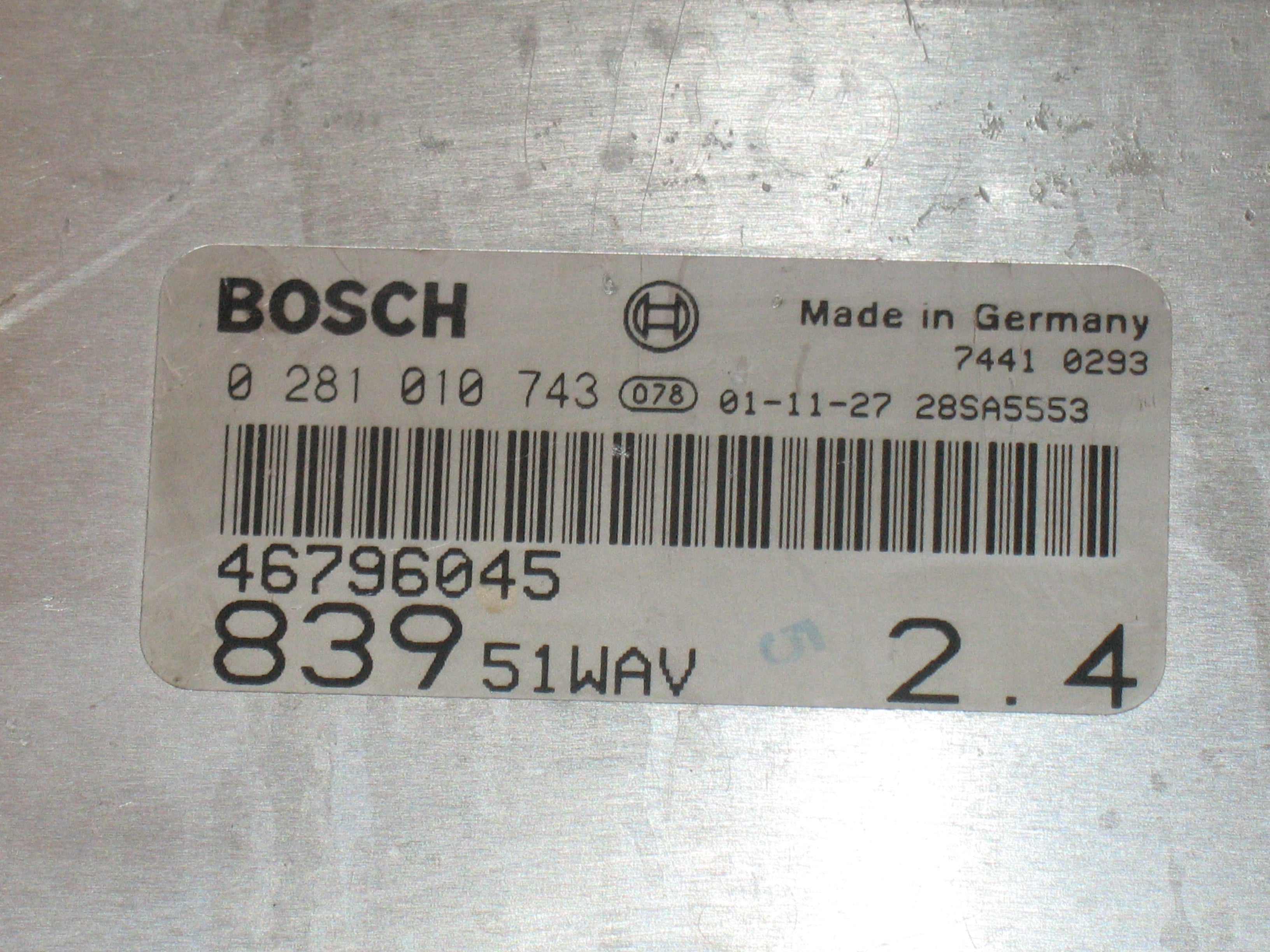 KIT CENTRALINA MOTORE Lancia Lybra 2.4 Jtd 0281010743 CENTRALINA IMMOBILIZER FIAT 46538523 con blocchetto chiave