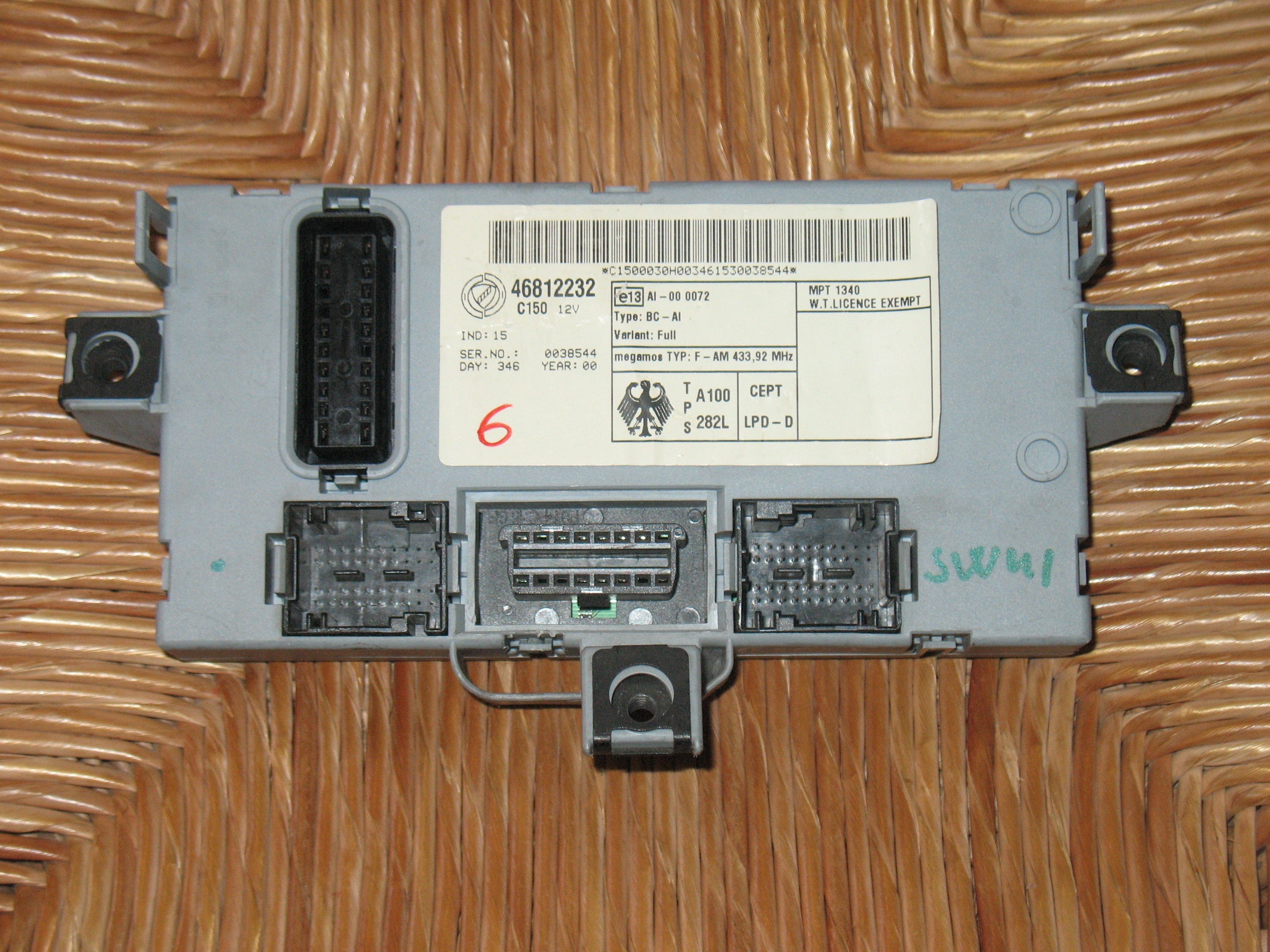 Ecu body computer fiat punto doblo 46812232 ser.no.0038544