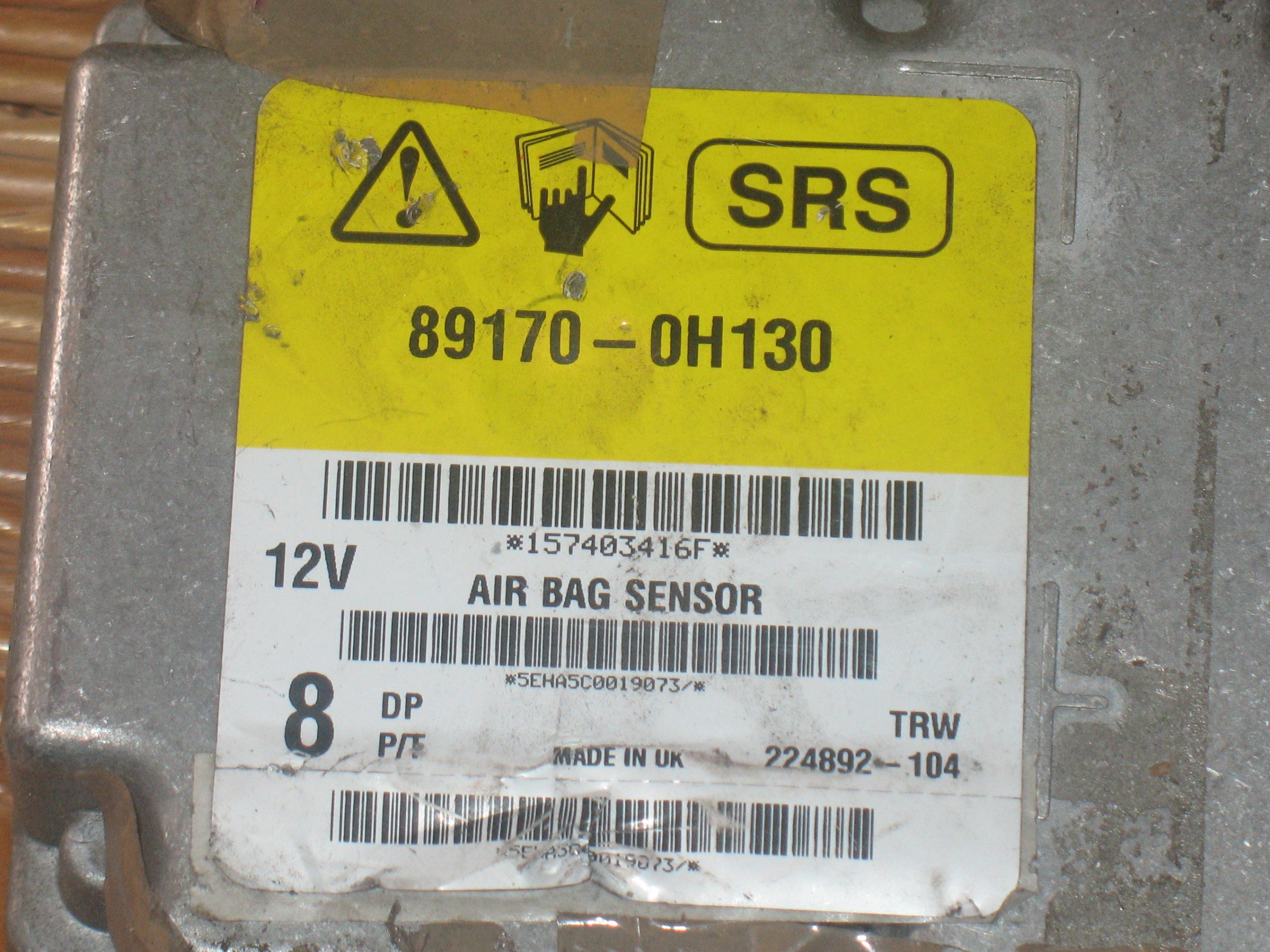 89170 0H130 SRS AIRBAG CENTRALINA AYGO C1 108 Centralina AIRBAG Toyota AYGO Citroen C1 Peugeot 108