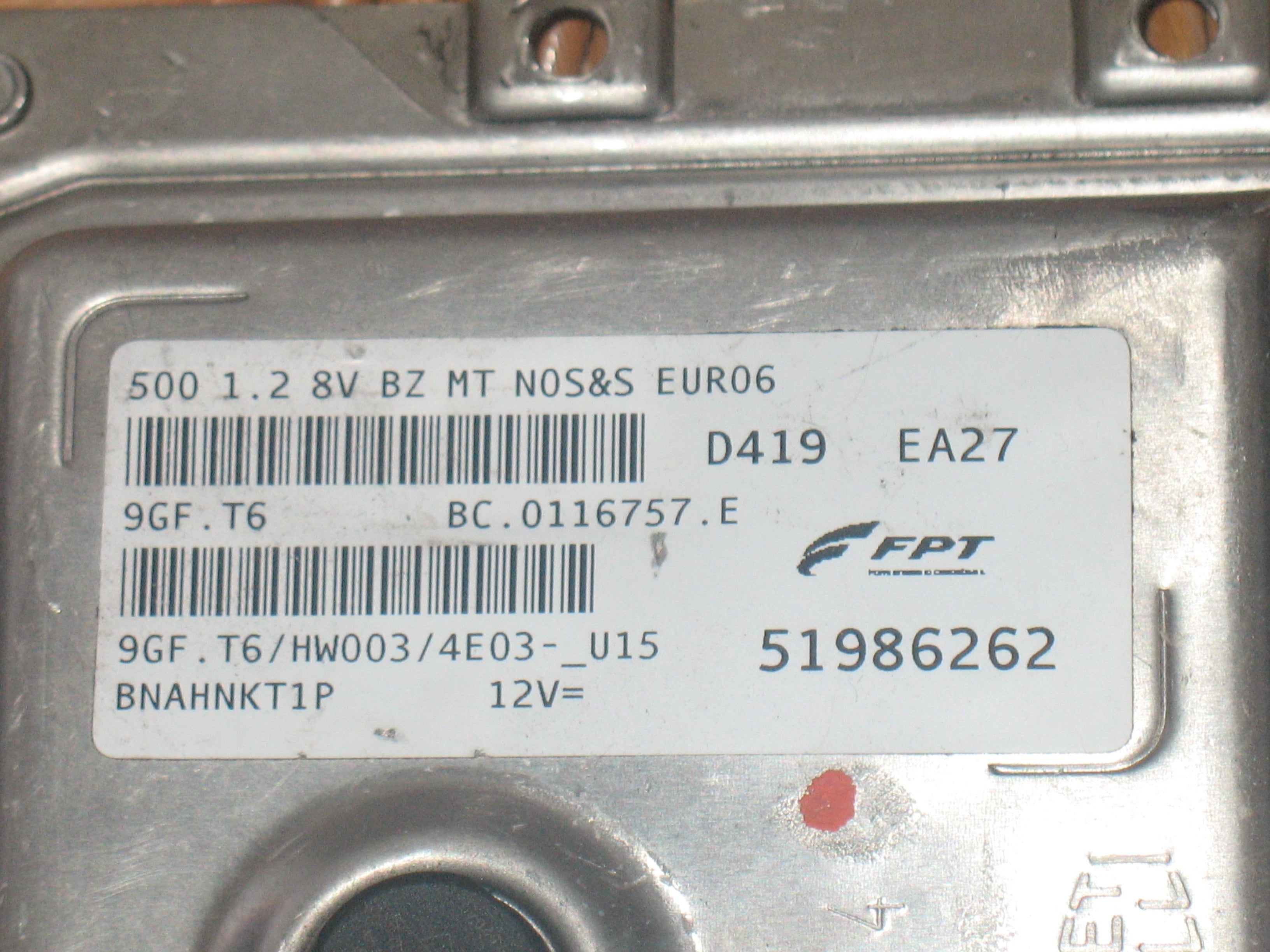 ECU Fiat 500 1.2 8V Tipo 312 MARELLI 51986262 9GFT6 HW003 CENTRALINA MOTORE FIAT 500 1.2 51986262- 9GF.T6- 9GFT6
