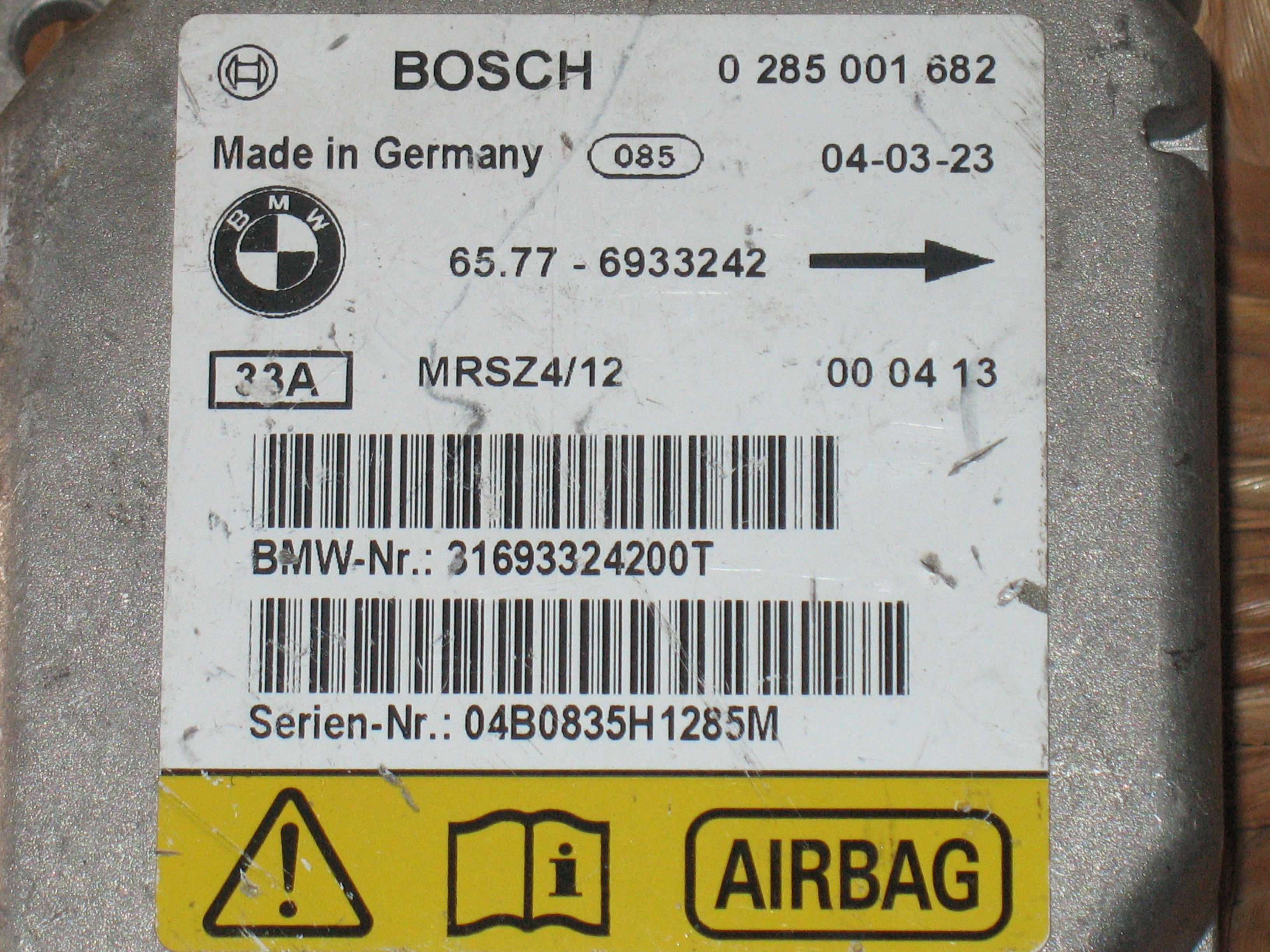 0285001682 CENTRALINA AIRBAG MINI COOPER S R50 S 1.6 TB 16V MAN 6M KW125 – 170CV 2006 3P BERL 59314. 59314