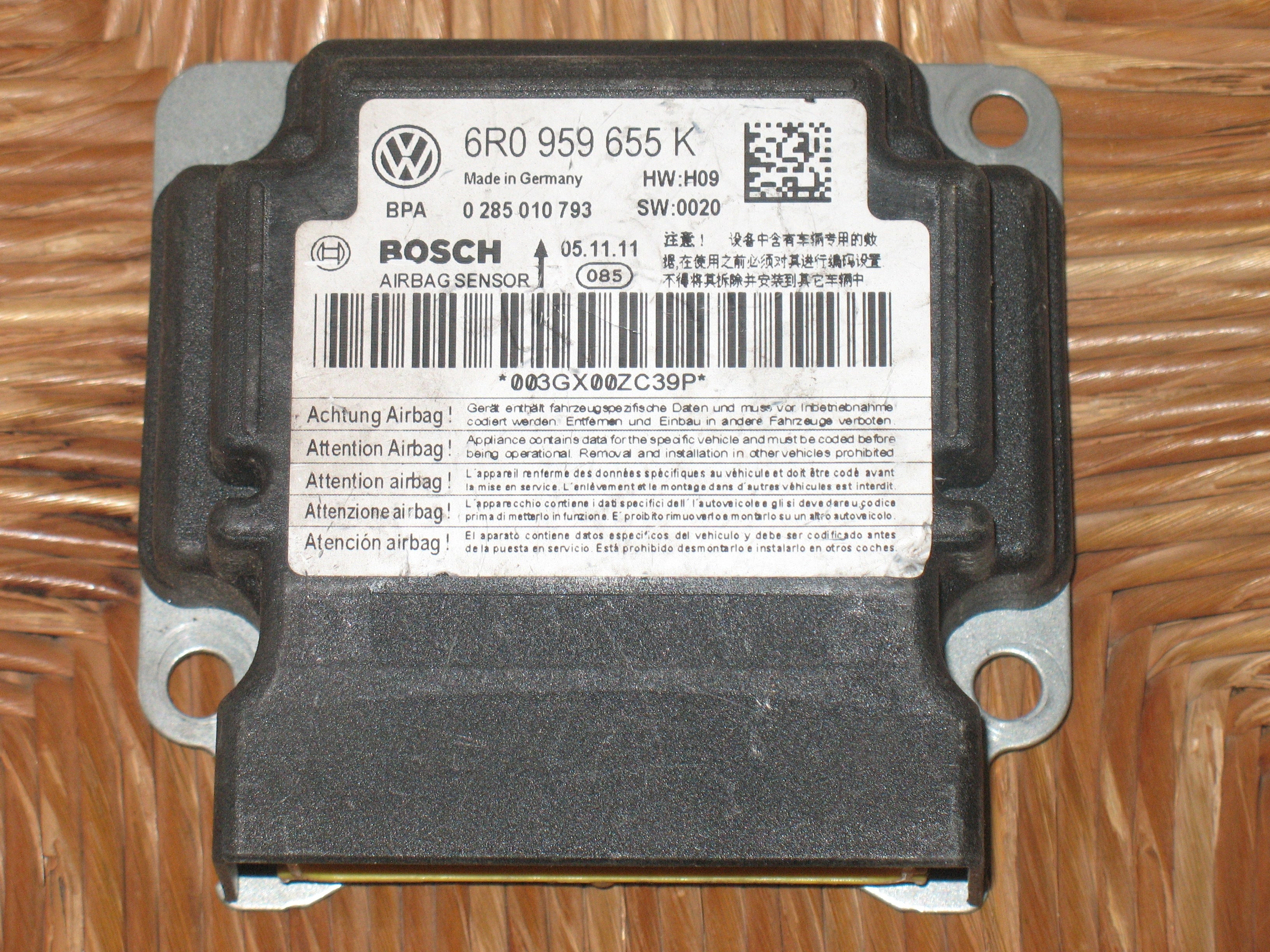 6R0959655K 0285010793 CENTRALINA AIRBAG VOLKSWAGEN Polo 5° Serie 1 benzina