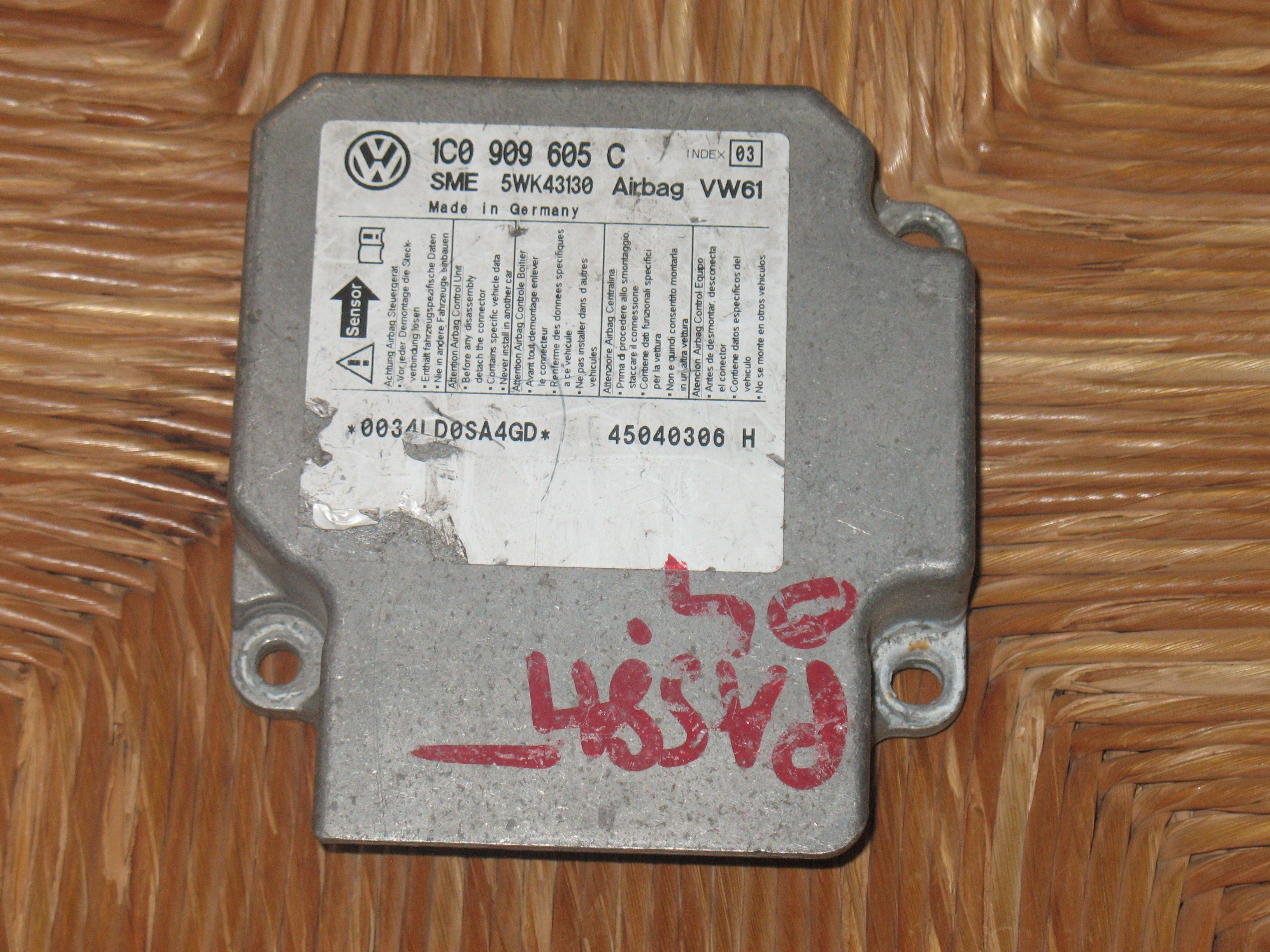 Volkswagen PASSAT B5.5 inità controllo modulo airbag 1C909605C