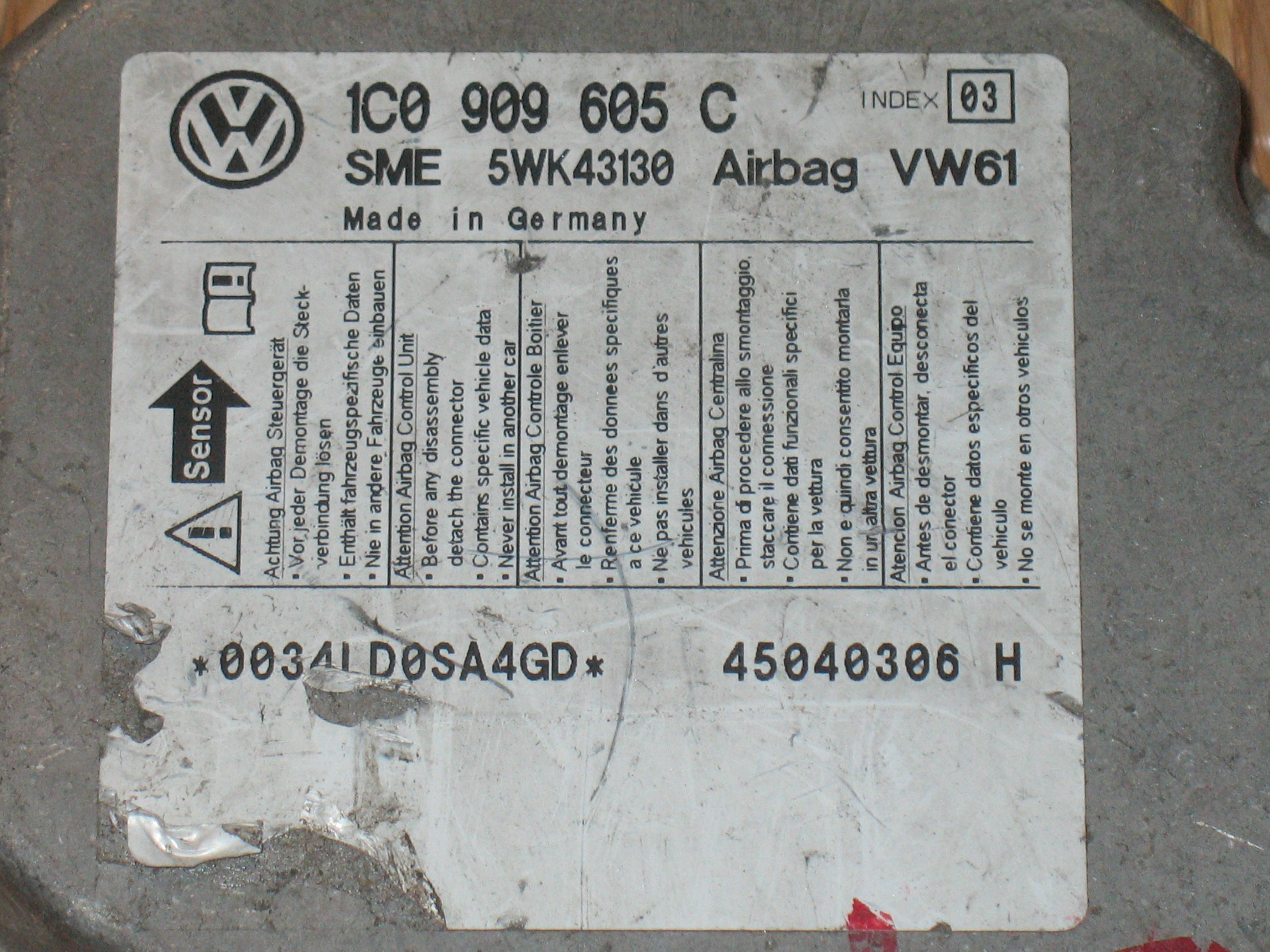Volkswagen PASSAT B5.5 inità controllo modulo airbag 1C909605C