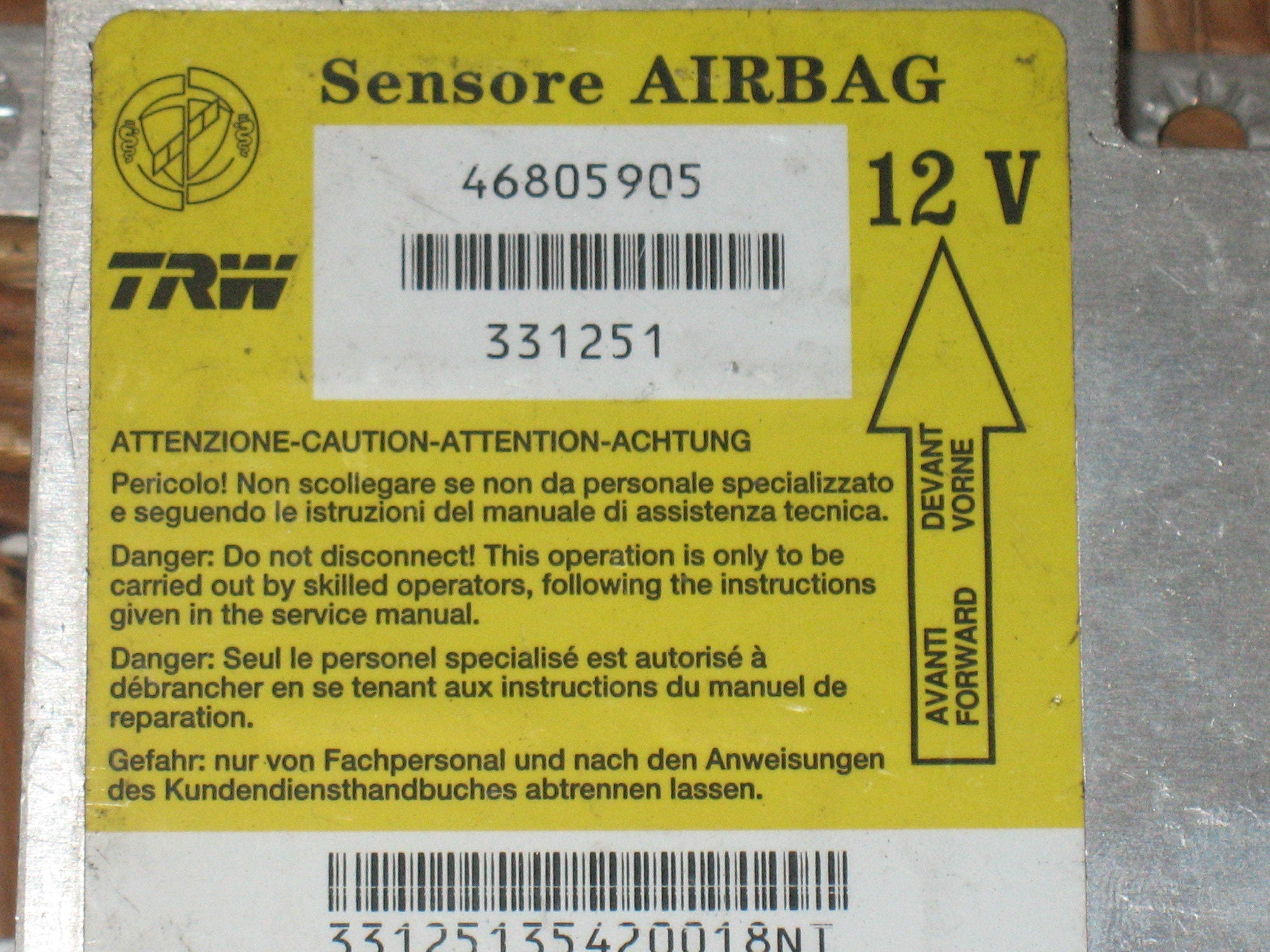 46805905 CENTRALINA AIRBAG FIAT Punto Berlina 5P 2° Serie Benzina (2000)