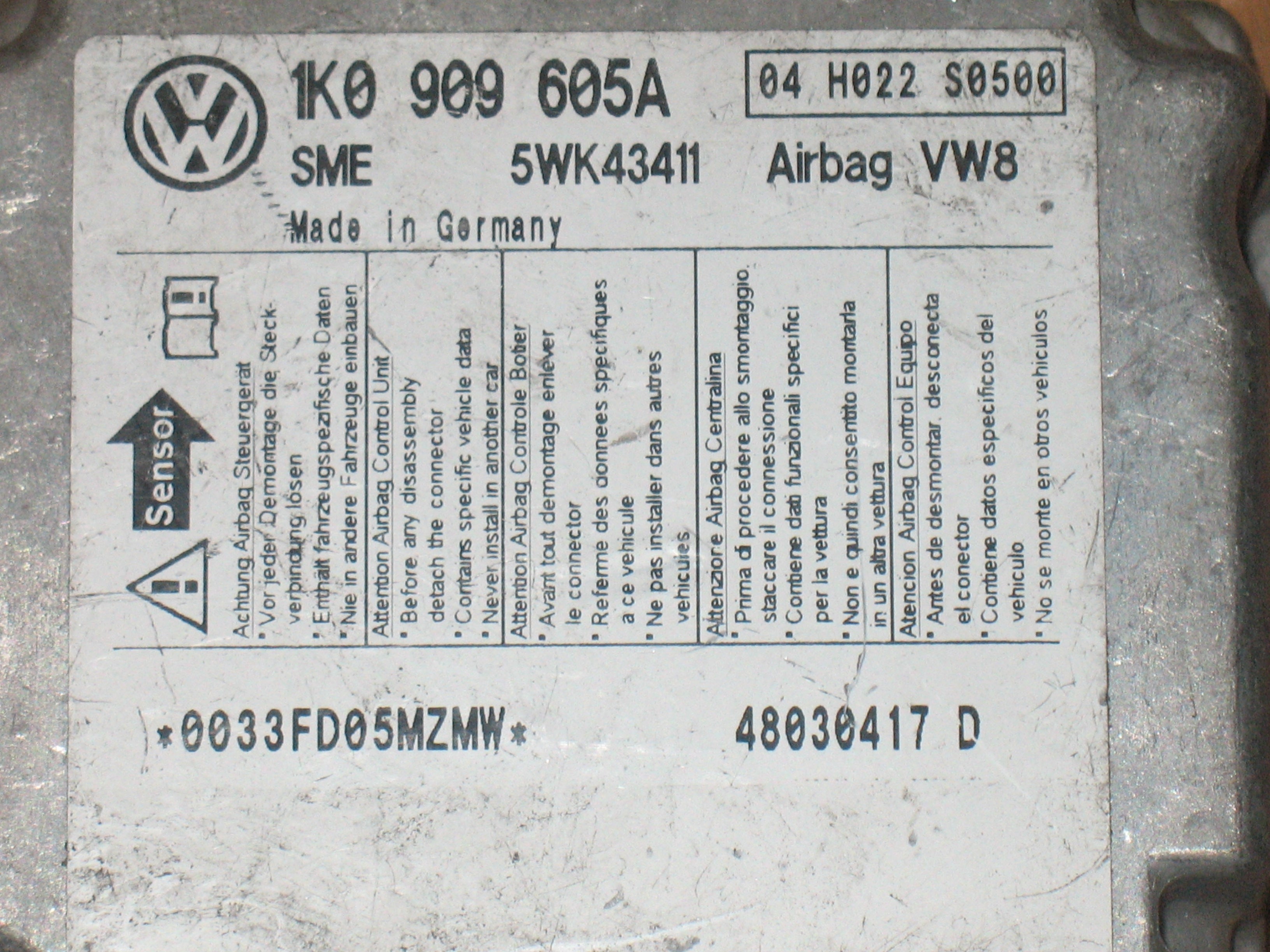Centralina Airbag Sme 5WK43411 1K0 909 605A 1K0909605A 04 H022 S0500 VOLKSWAGEN GOLF