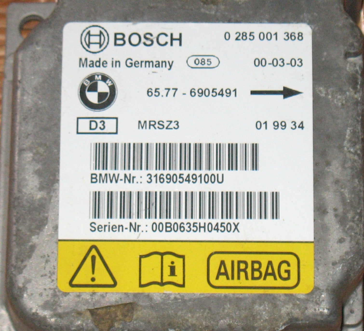 BMW 320 E46 136 CV 0285001368 CENTRALINA AIRBAG BOSCH