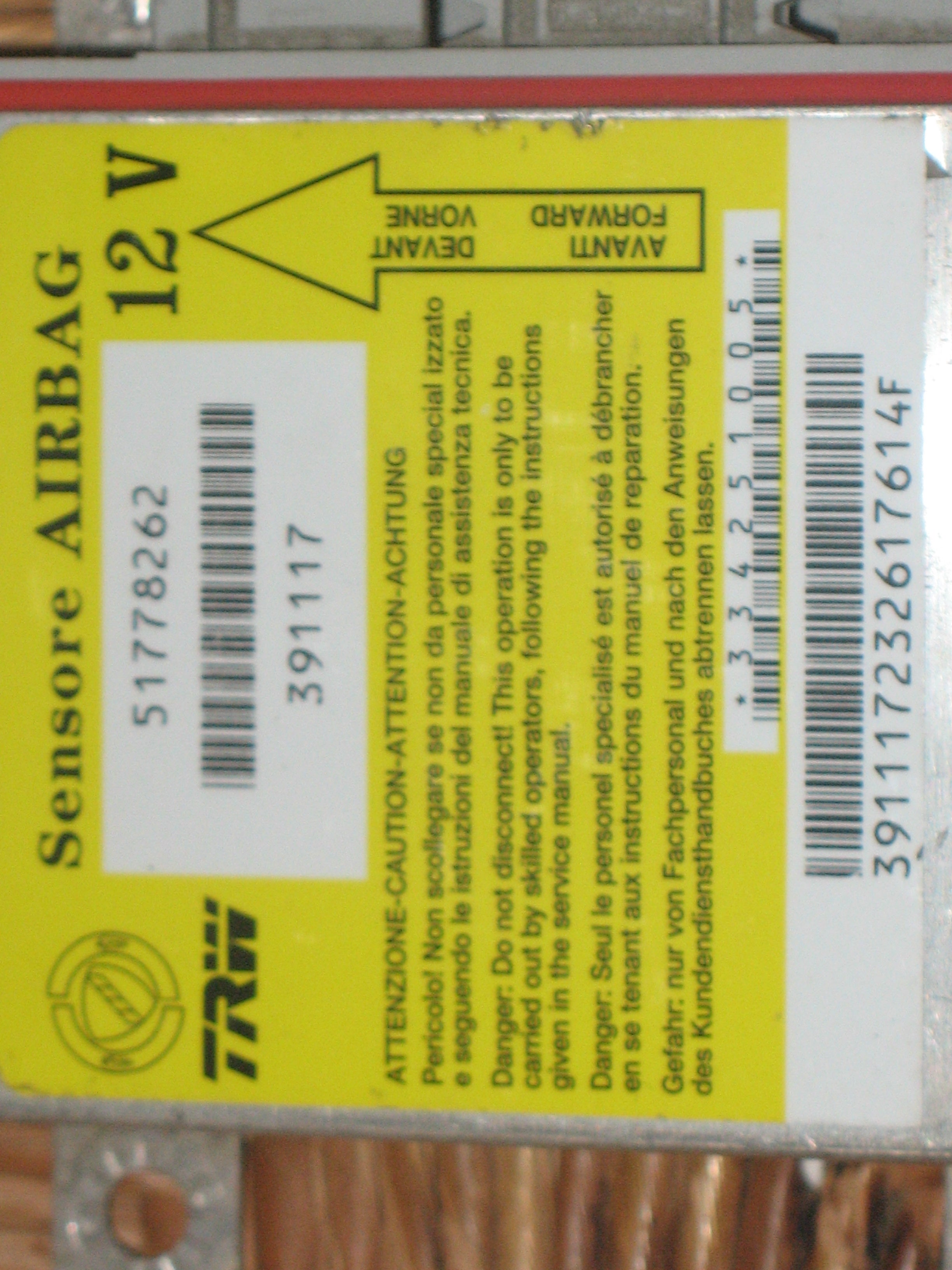 Ecu airbag fiat panda (169) 2004 2012 TRW 51778262 391117