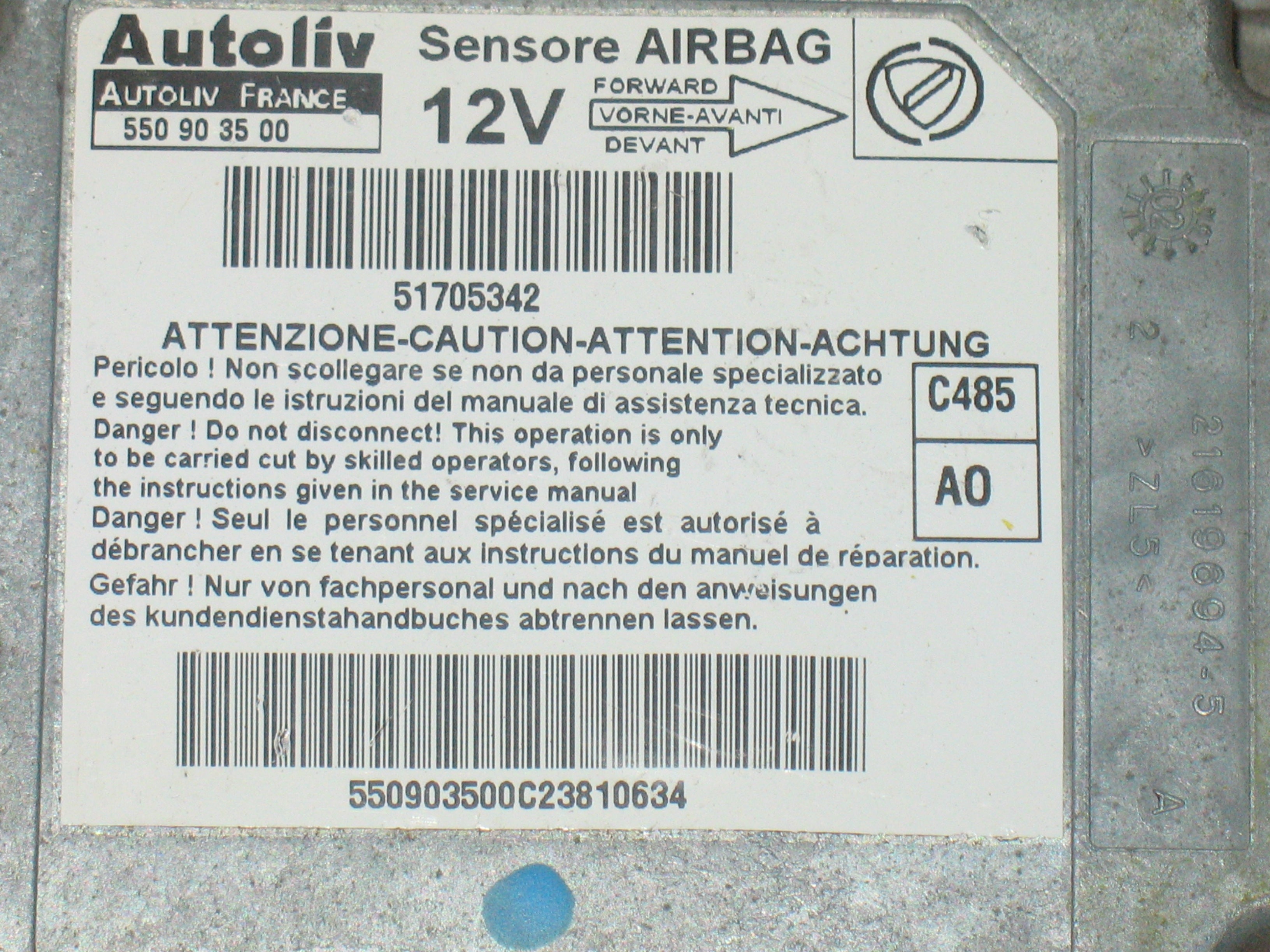 ECU airbag Autolive Fiat Doublo 550903500 51705342 C485 A0