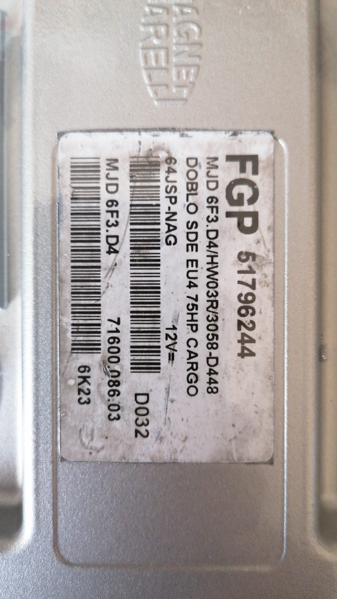 ECU FIAT DOBLO 1.3 51796244 MJD 6F3.D4 HW03R EU4 75HP