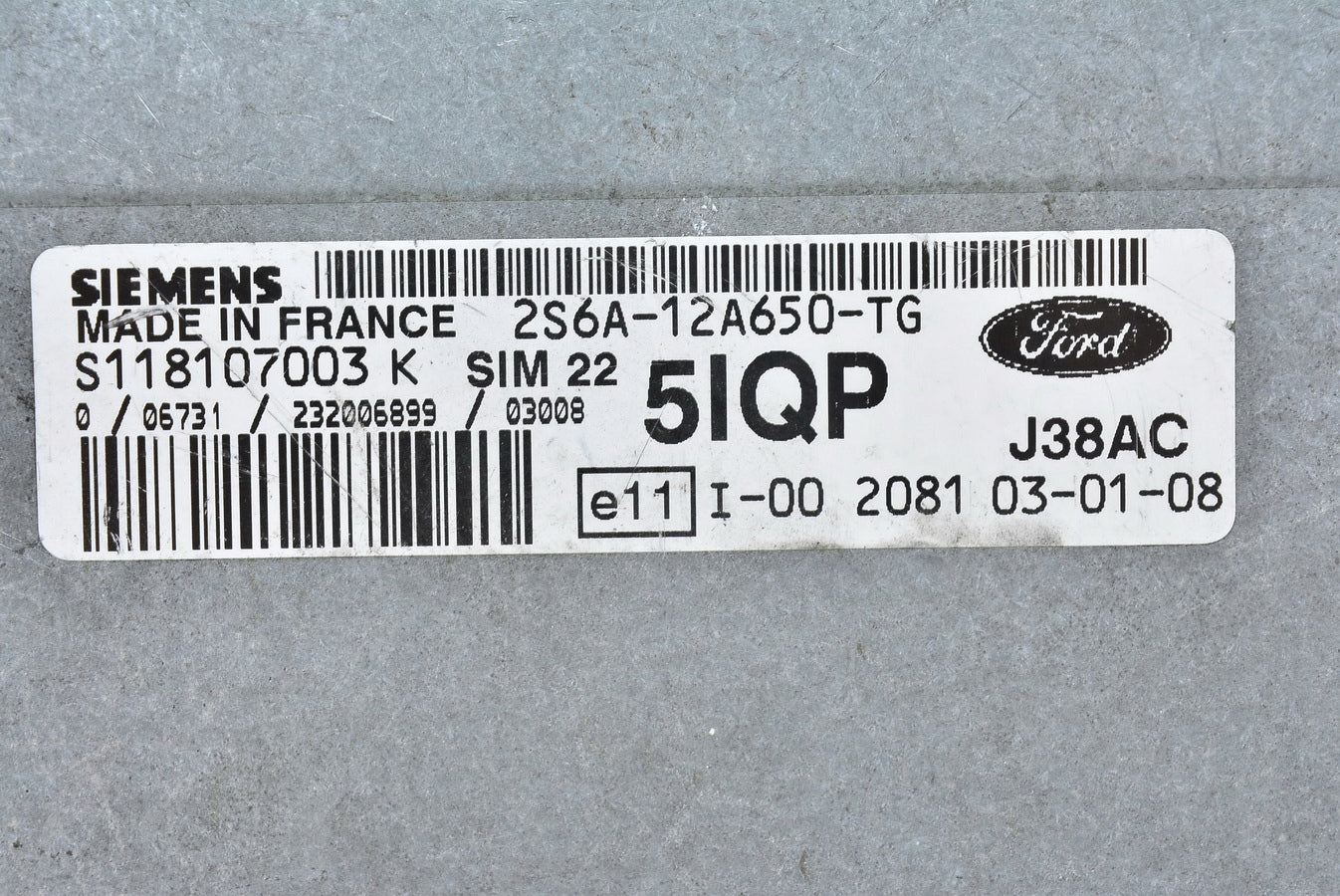 Ecu ford fiesta fusion 1.6 siemens s118107003 k 5iqp sim22 2S6A-12A650-TG