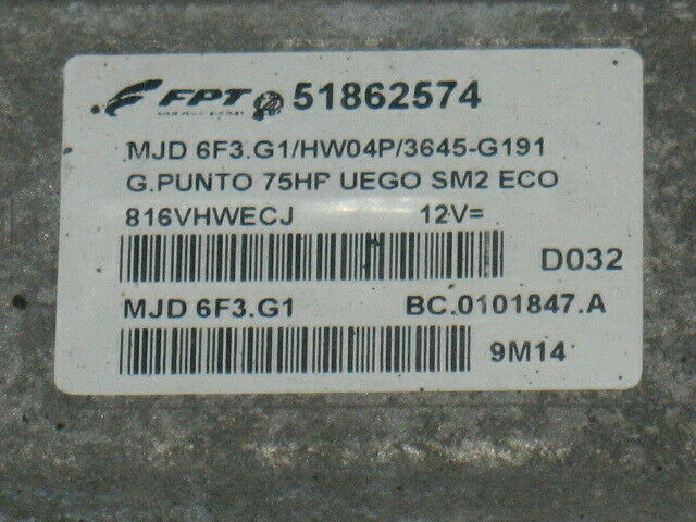 ECU FIAT GRANDE PUNTO 1.3 51862574 MJD 6F3.G1 HW04P 75HP