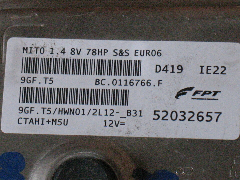 52032657 9GF.T5 ECU ALFA ROMEO MITO 1.4 8V 78HP EURO6 HWN01